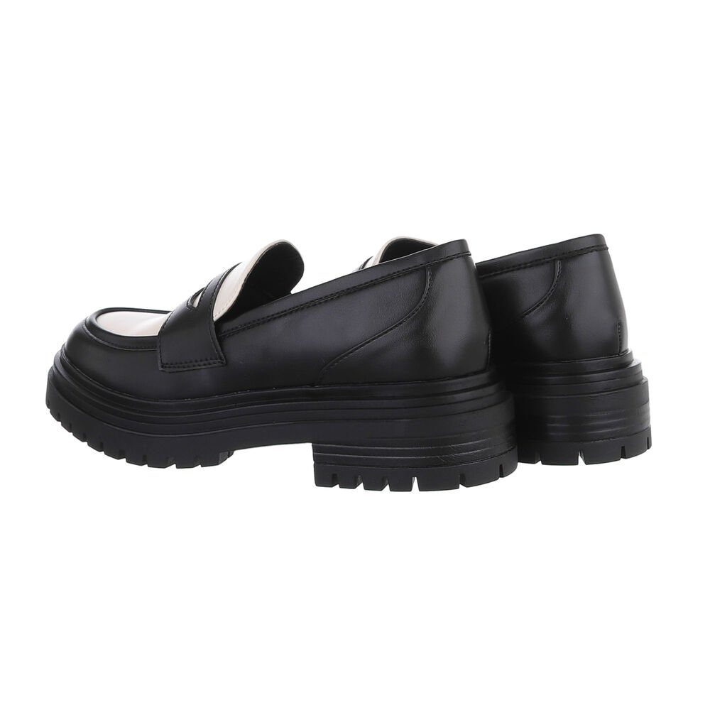 Ital-Design Damen Mokassins Freizeit Slipper Blockabsatz Mokassins in Schwarz