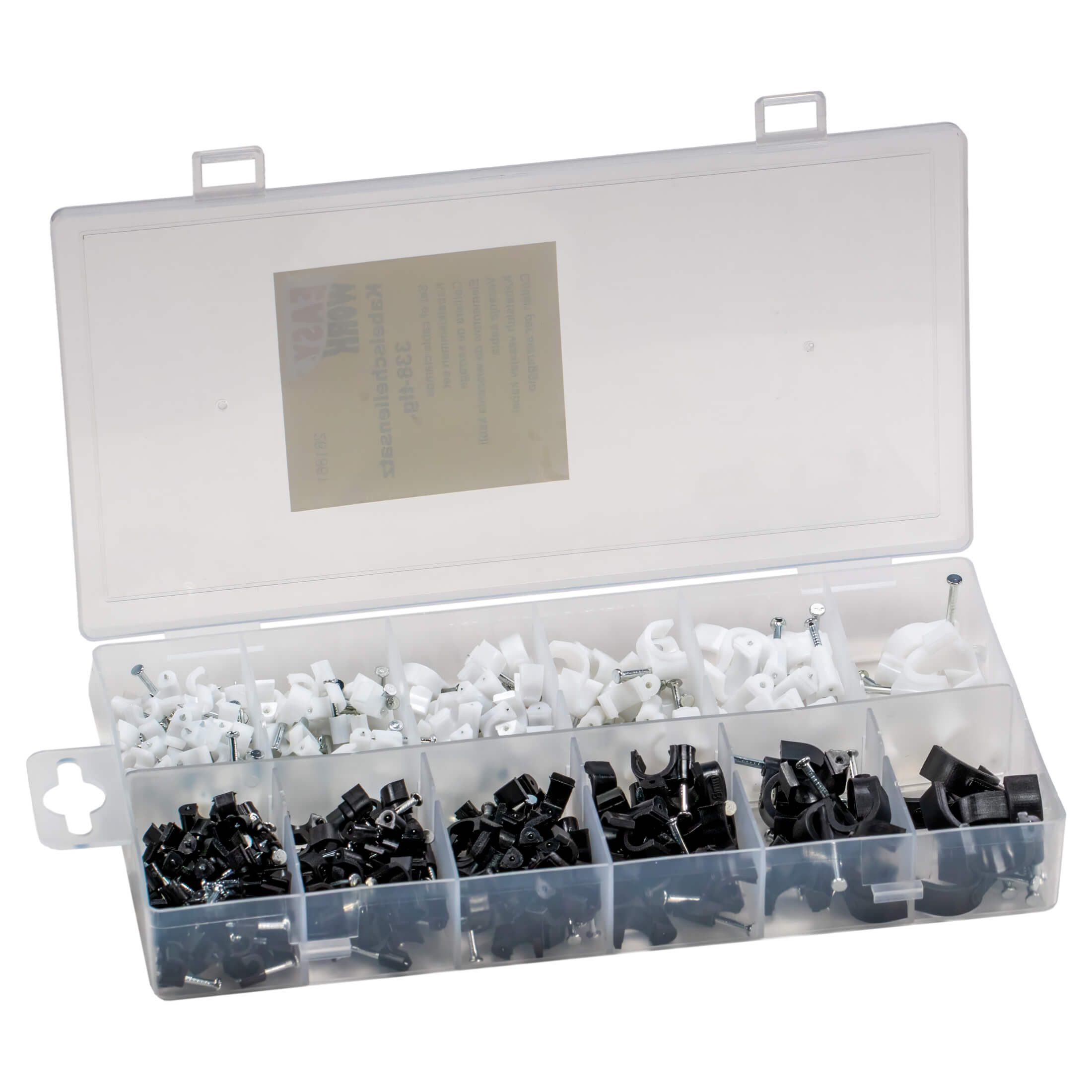 Easy Work Nagelschelle 338 teiliges Kabelschellen Nagelschellen Sortiment schwarz weiss, 338-St.