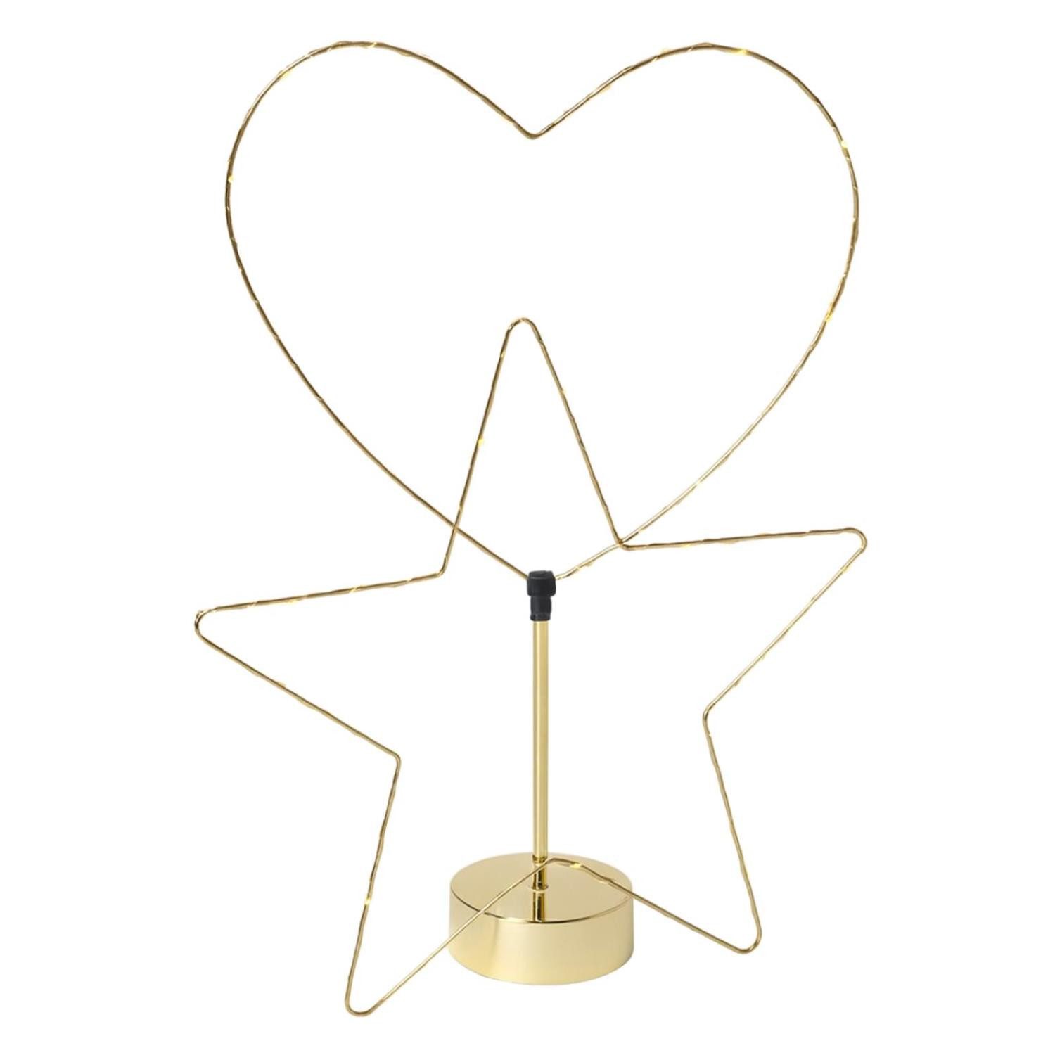 MARELIDA LED Stern LED Stern Kombi Dekoleuchte Herz 2 Aufsätze Metallherz 30LED 50cm gold, LED Classic, warmweiß (2100K bis 3000K)