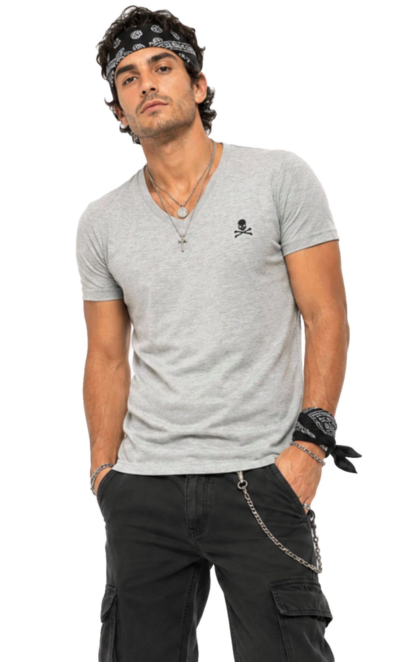 Philip Plein T-Shirt Herren V-Neck Retro Slim fit Stretch Shirt in bedruckter PP Geschenkbox