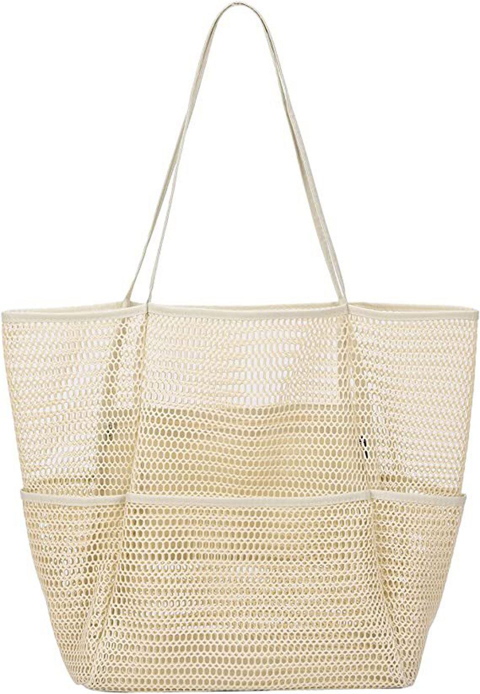 Bwecuy Strandtasche Damen Xl Familie,Badetasche, Shopper für Frauen, Netztasche Strand, Mit Reißverschluss Innentasche,Faltbare Leichte Mesh Strandtasche Korb