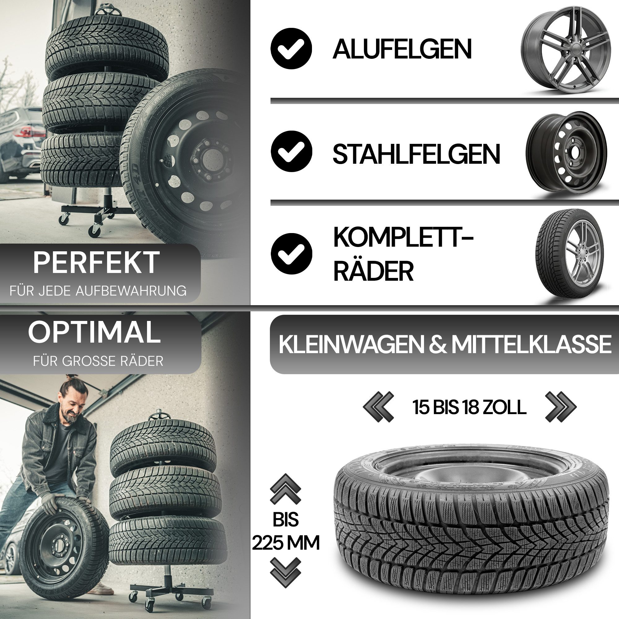 ALL Felgenbaum Premium Qulität, für 4 Reifen, bis 225 mm Reifenbreite, Set, 1er-Set, 225mm