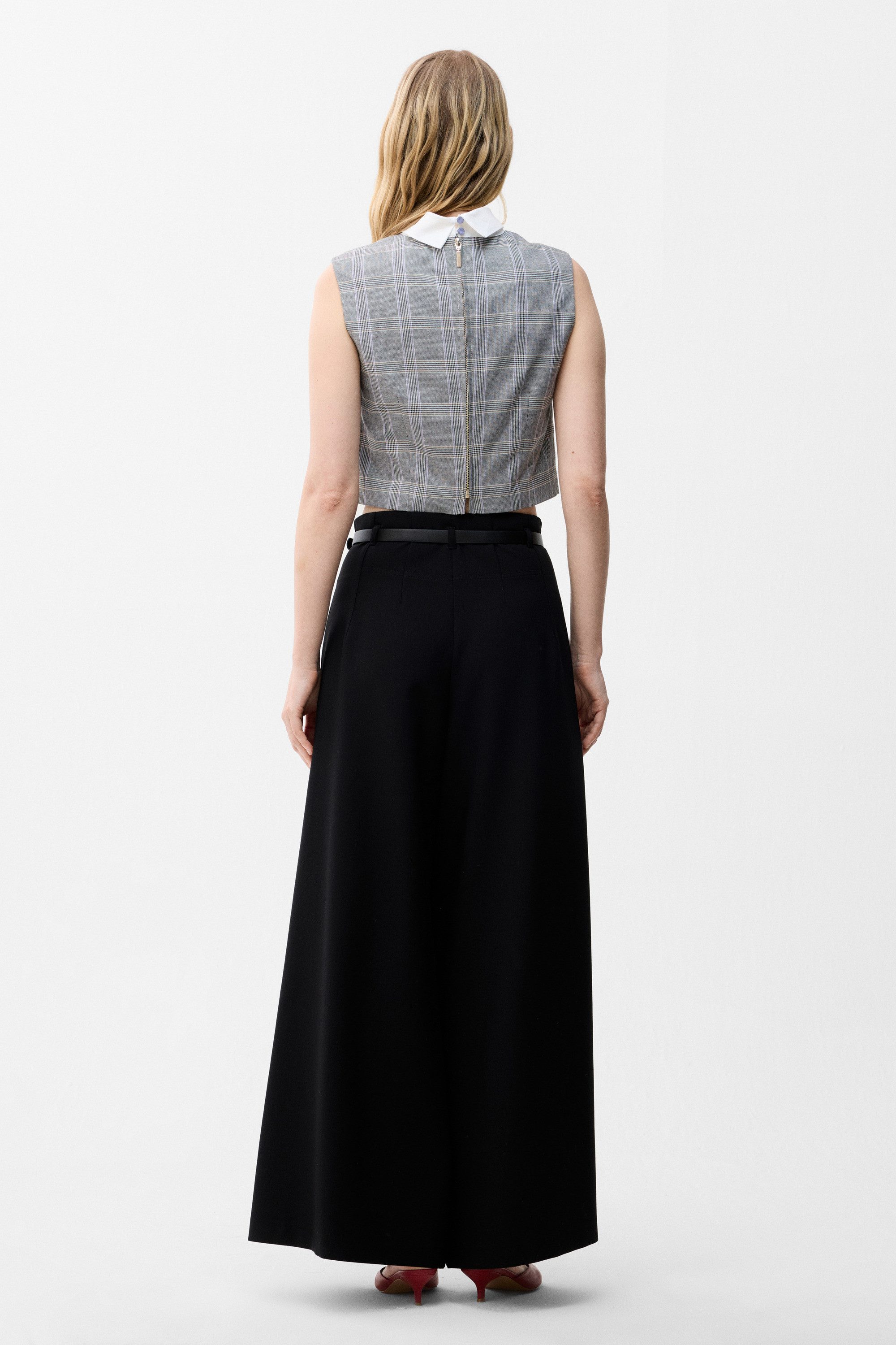 adL Blusentop Karierter ärmelloser Crop-Top