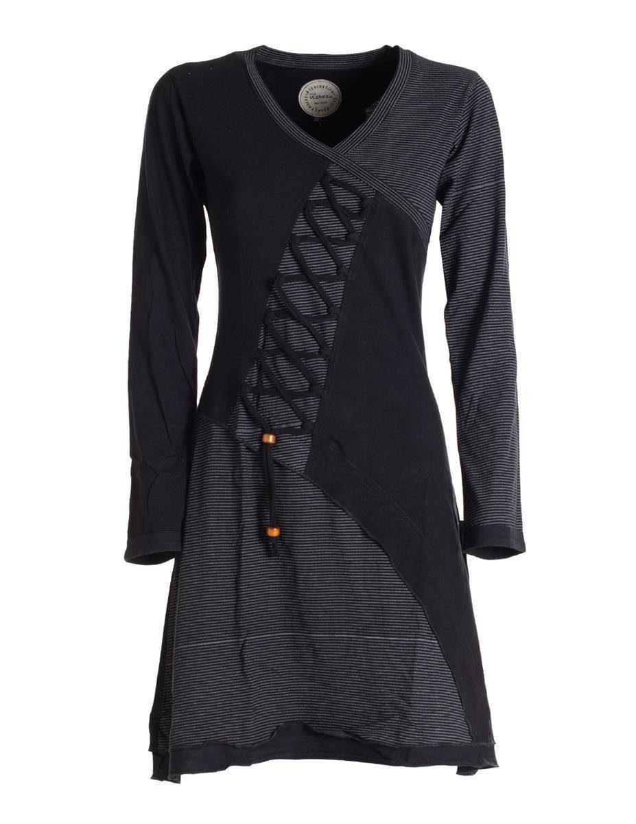 Vishes Jerseykleid Asymmetrisches Langarm Damen Baumwoll-Keid Shirt-Kleid Ethno, Elfen Style, Sweat-Kleid