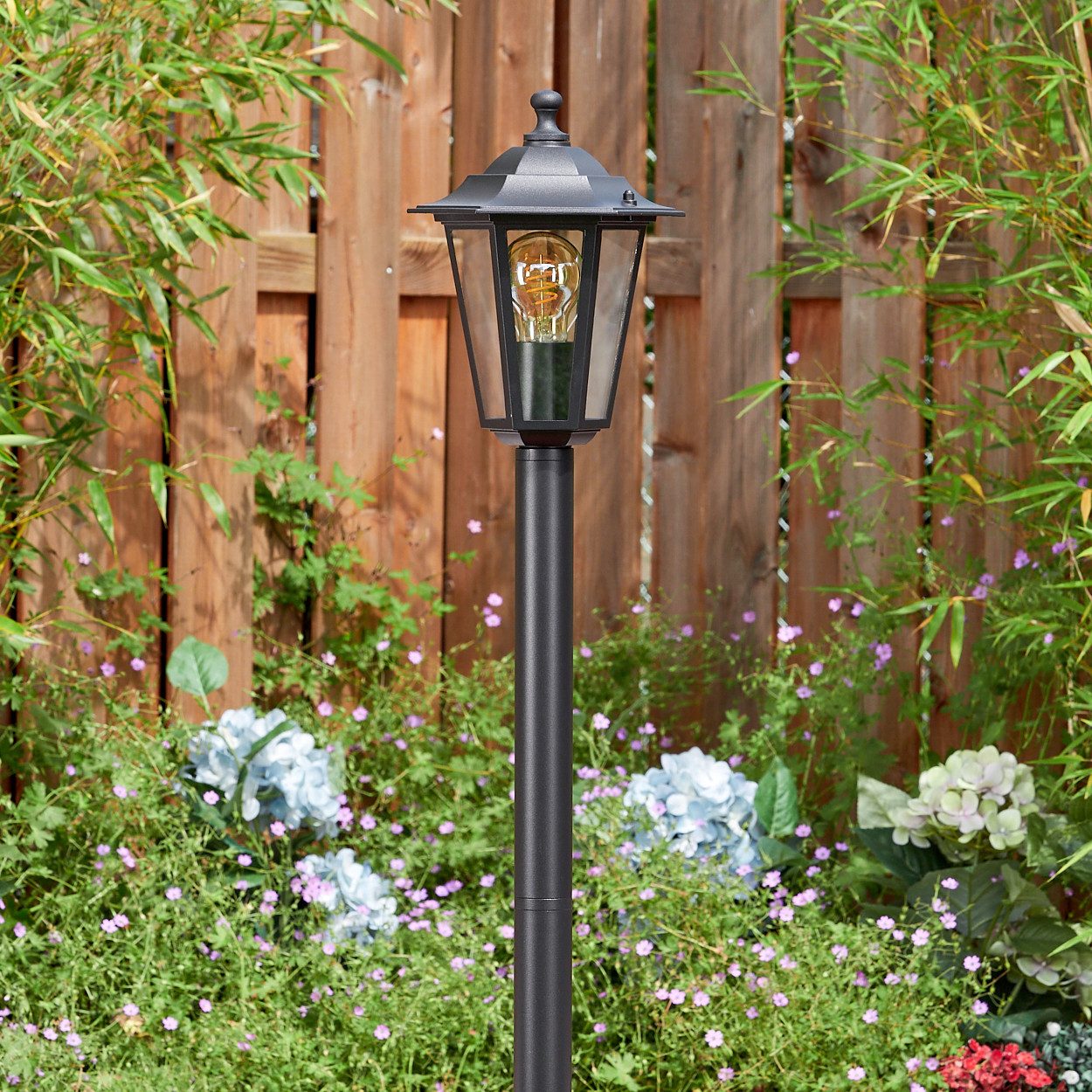 hofstein Pollerleuchte Wegeleuchte aus Metall/Glas in Schwarz/Klar, ohne Leuchtmittel, antike Außenleuchte, Gartenlampe, Gartenbeleuchtung IP44, 1 x E27