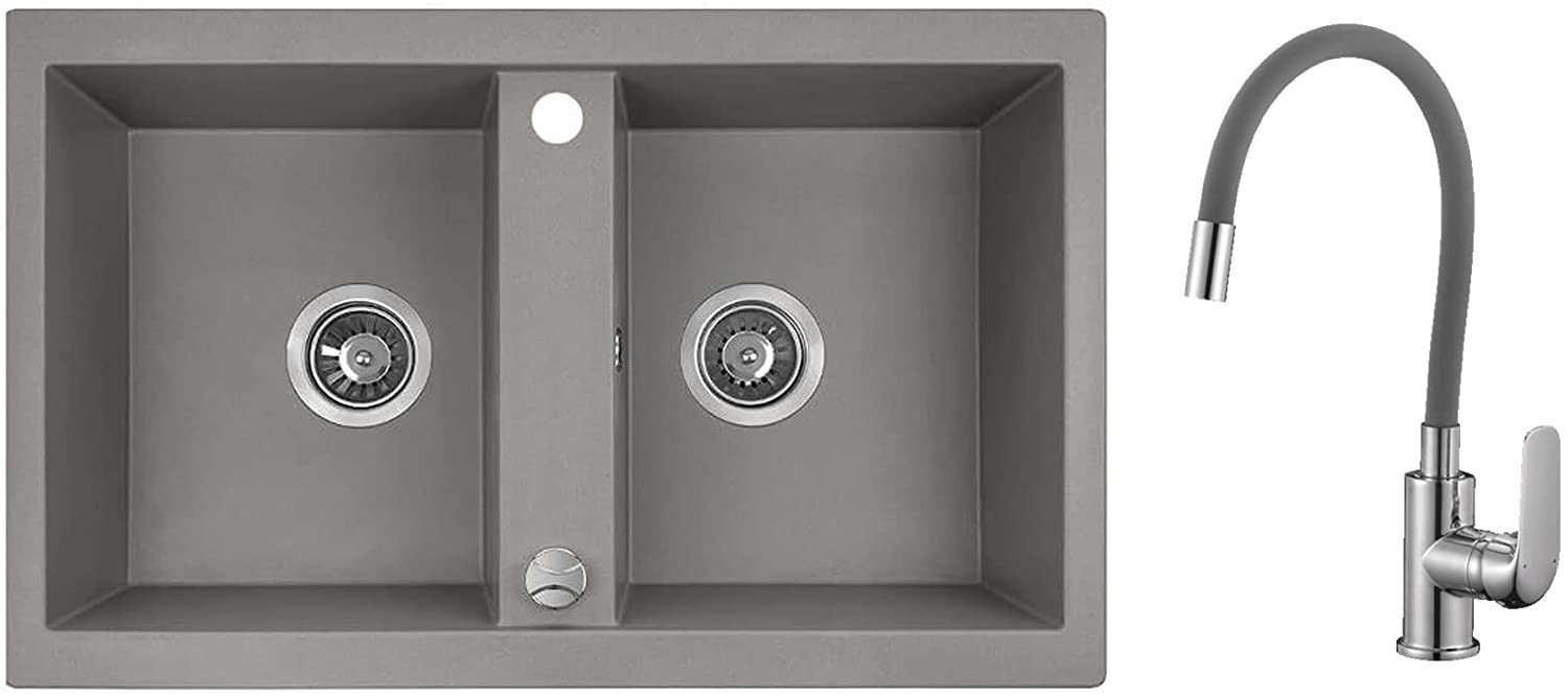 Küchenspüle Elza Set Doppelbecken Granitspüle und Spültischarmatur