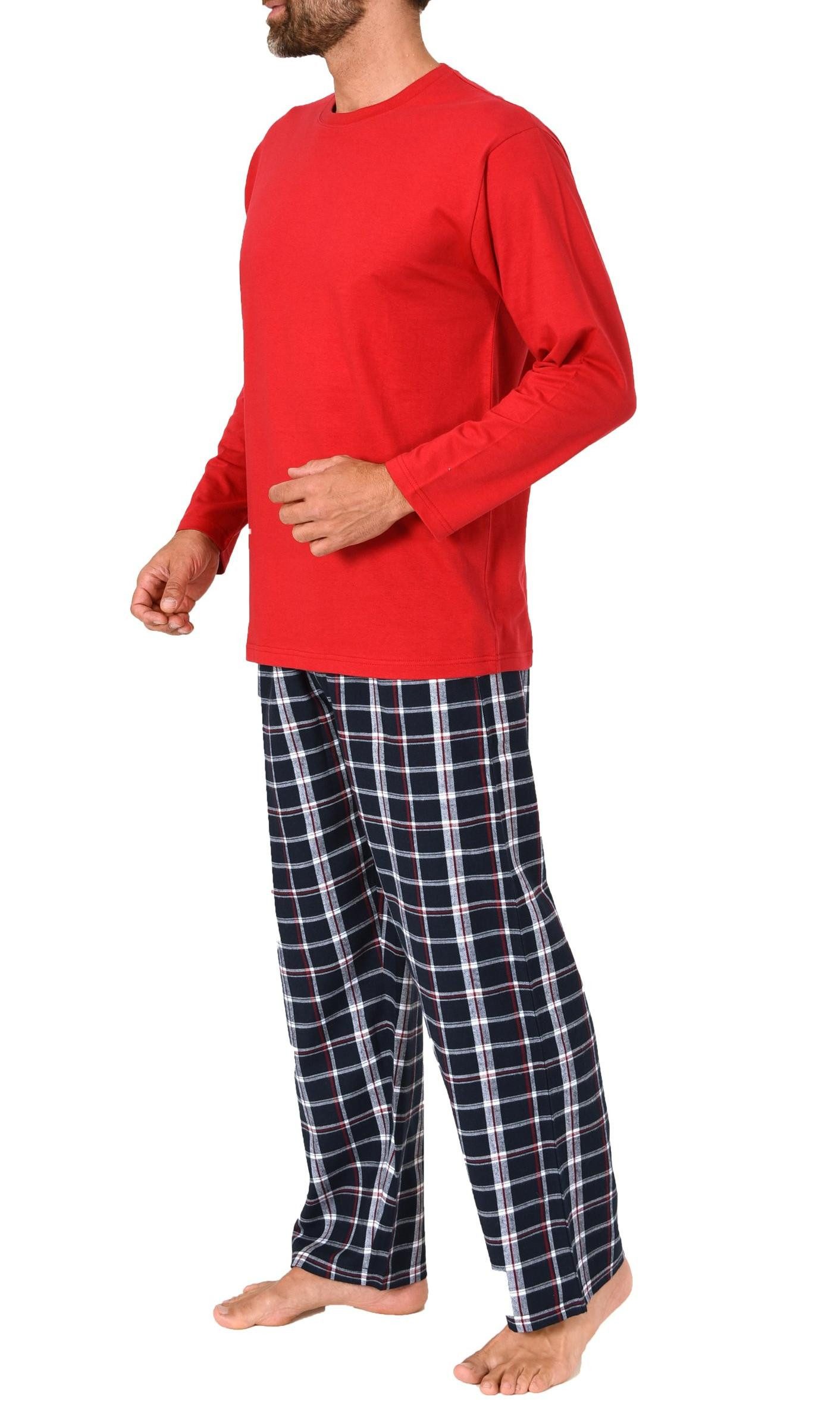 Normann Pyjama Herren Schlafanzug lang, Pyjama mit Flanell-Hose in Karo-Optik