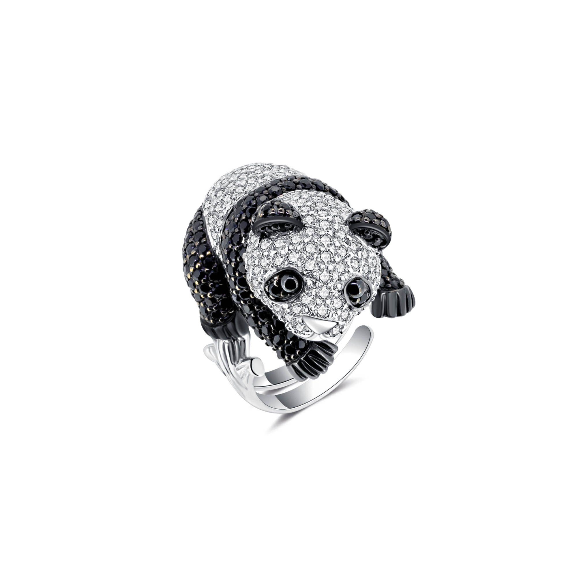 Seinerzeit FLORA & FAUNA Silberring Moji Panda Ring (1-tlg), Material: 925 Sterling Silber, rhodiniert, geschwärzt
