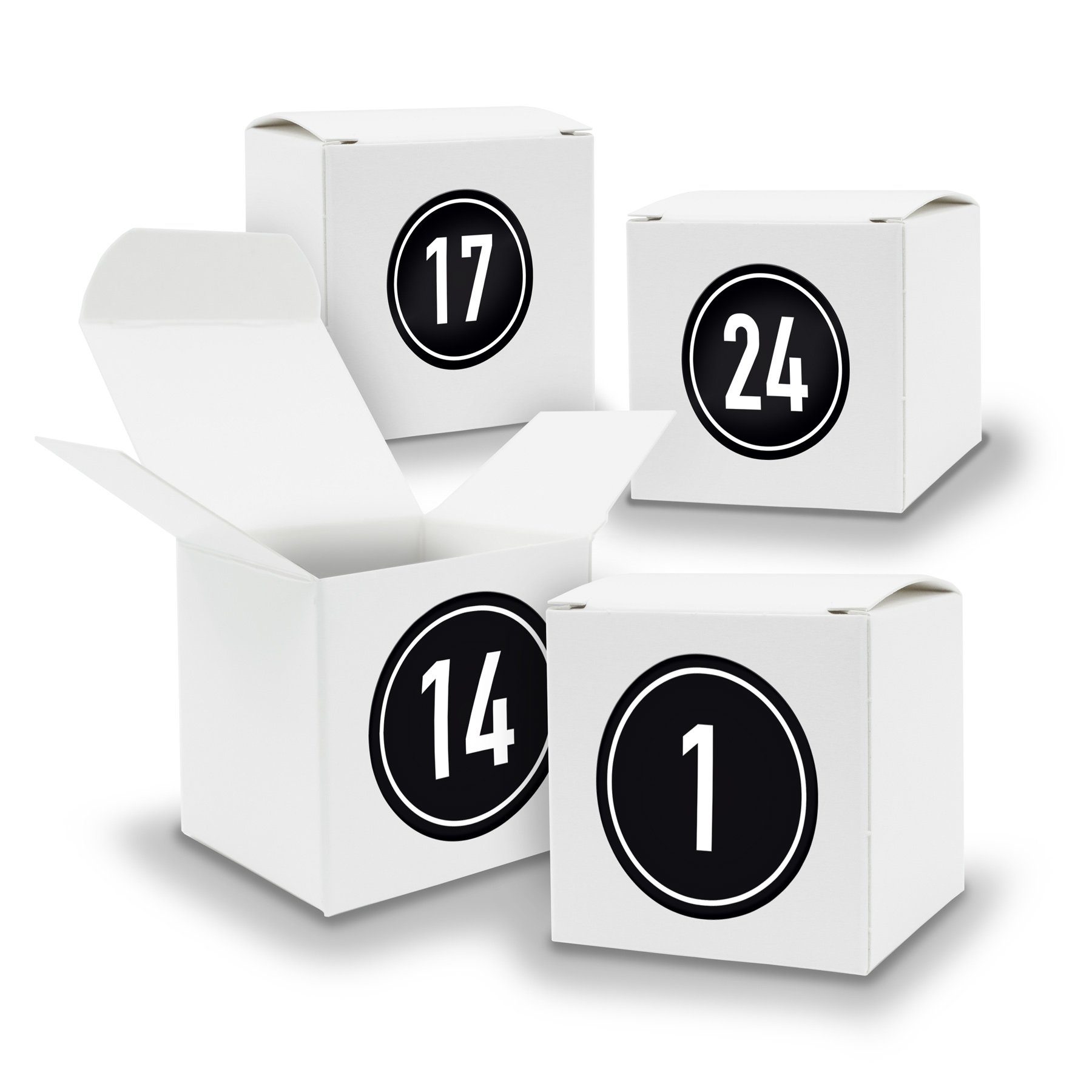 6,5cm befüllbarer Adventskalender zum + Adventskalender 24x V04 Füllen WEISS Würfel Z08 itenga Sticker