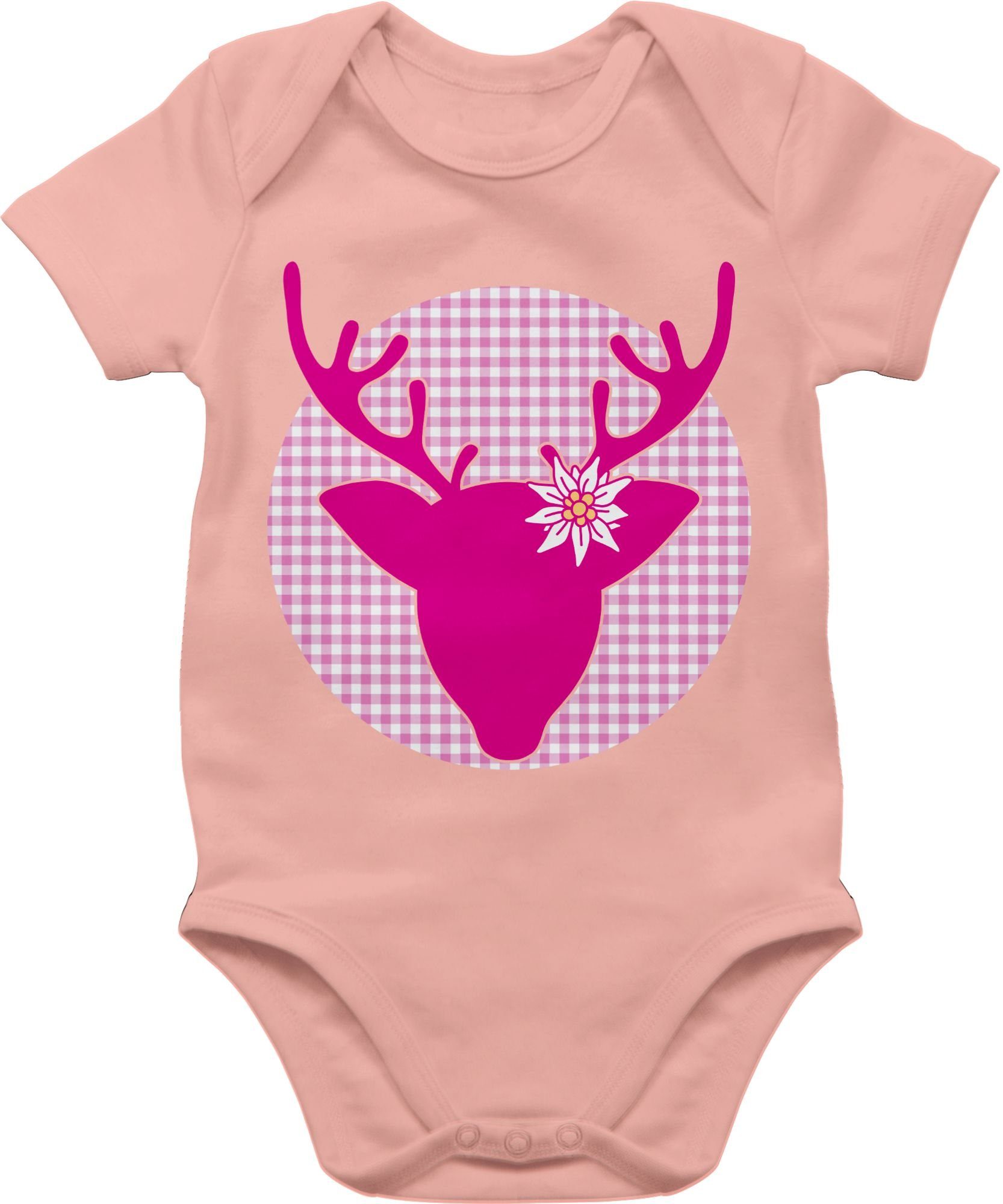 Shirtracer Shirtbody Hirsch Edelweiß Mode für Oktoberfest Baby Outfit 3 Babyrosa