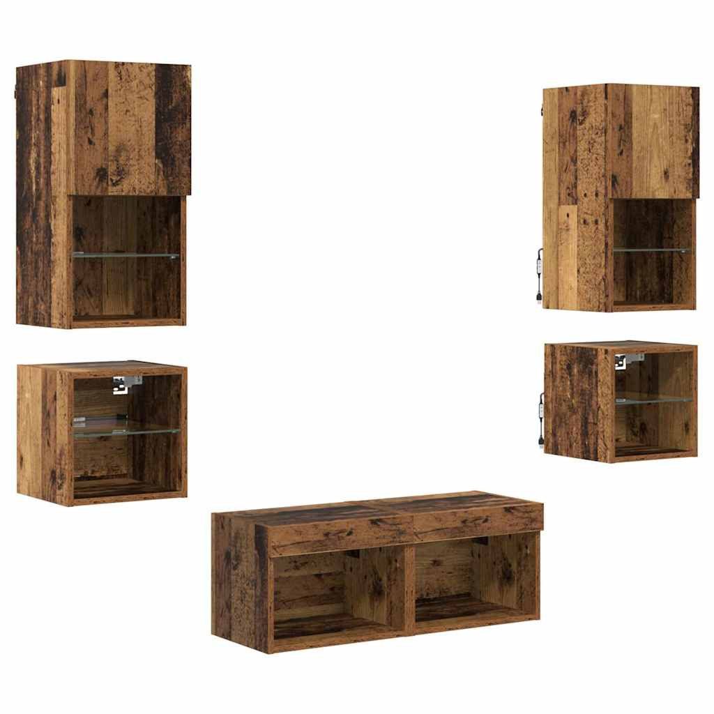 vidaXL TV-Wand TV-Wandgeräte 8 stk. Altholz Holzwerkstoff, (8-St)
