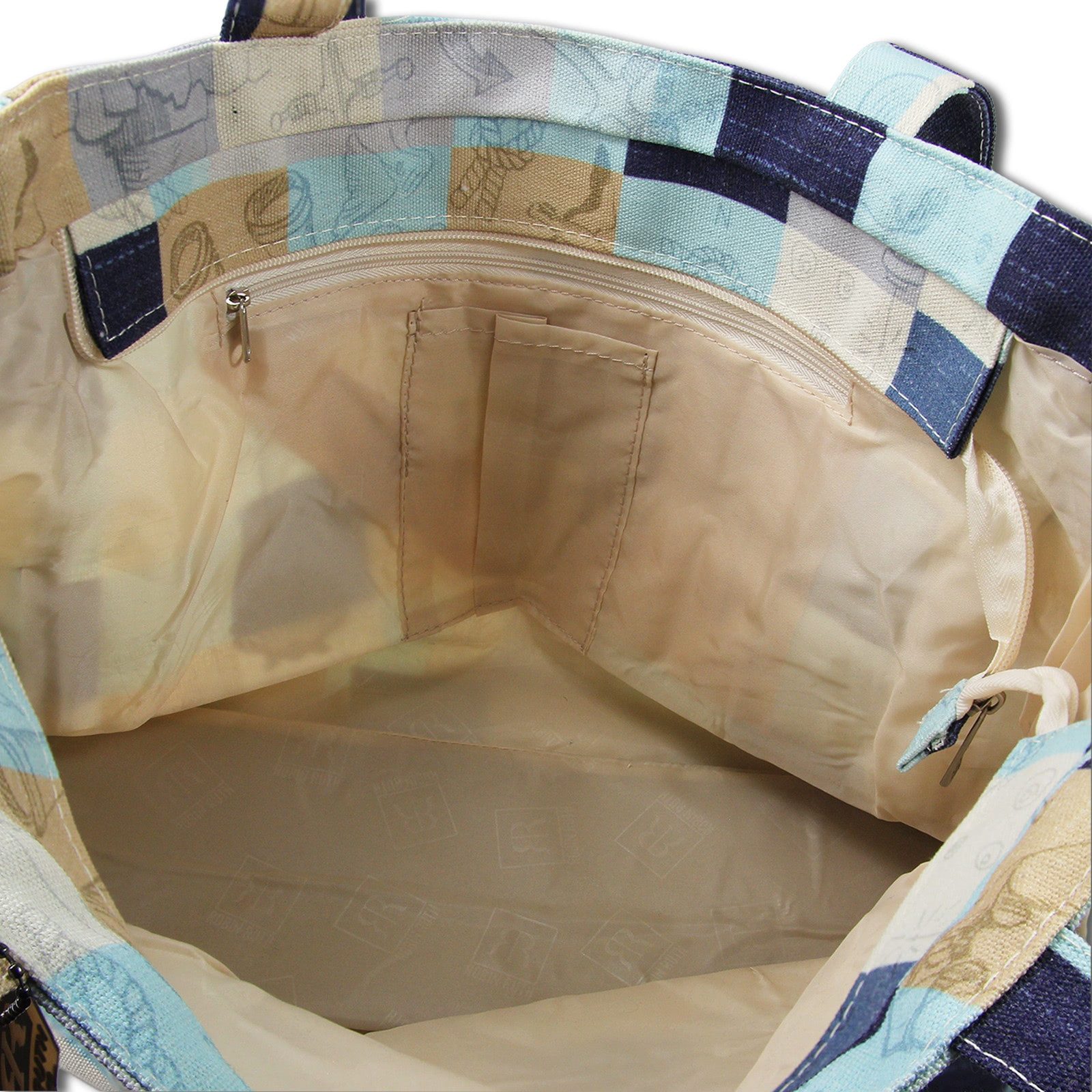 Robin Ruth Schultertasche Robin Ruth Schultertasche Baumwolle (Schultertasche), Damen Baumwolle-Polyester Schultertasche, blau, beige ca. 37cm