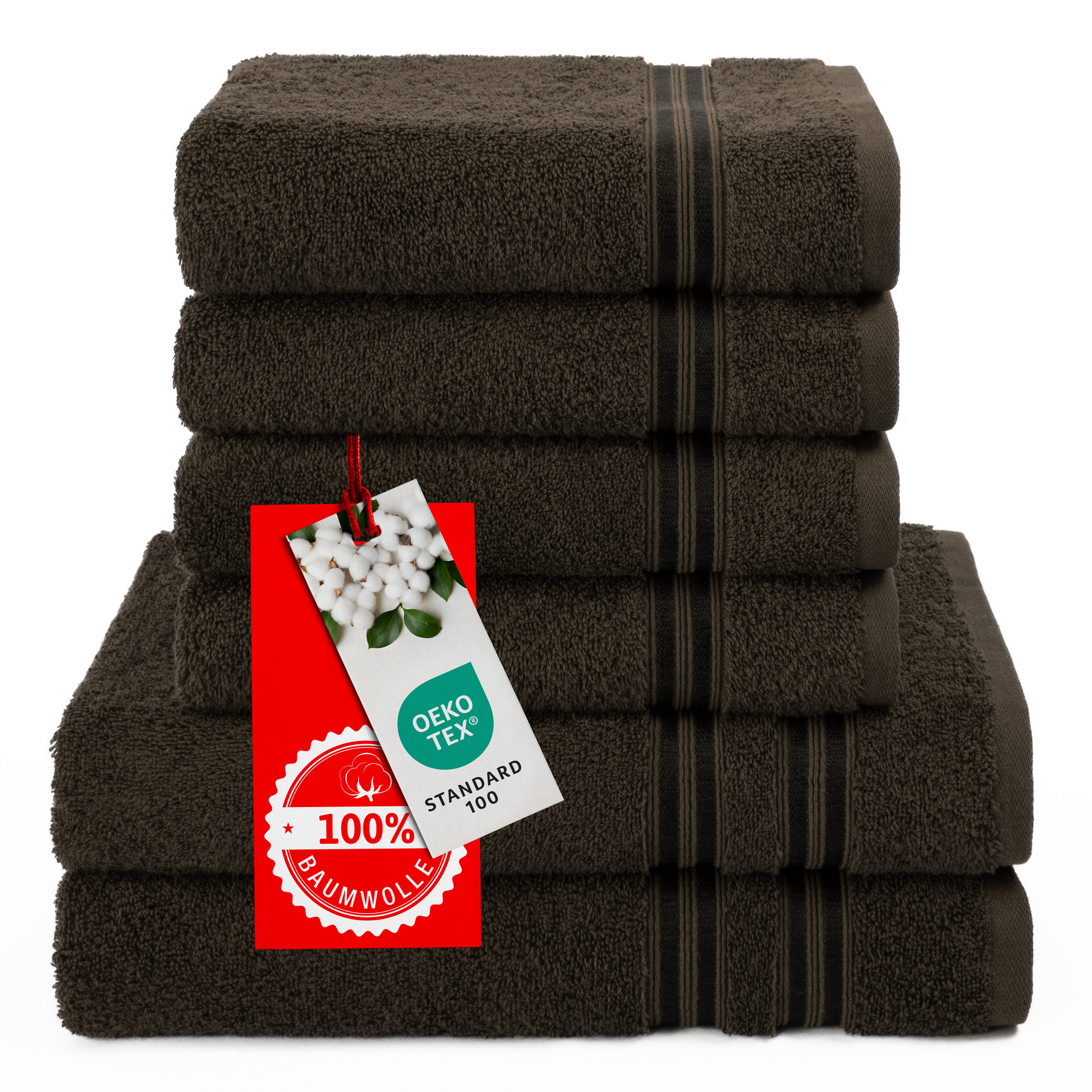 HAMMETEX Handtuch Set 6-teiliges Handtuch Set, 100% Baumwolle, Weich & Saugstark, Frottier (Set, 6-St), mit Bordüre, einfarbig, weich