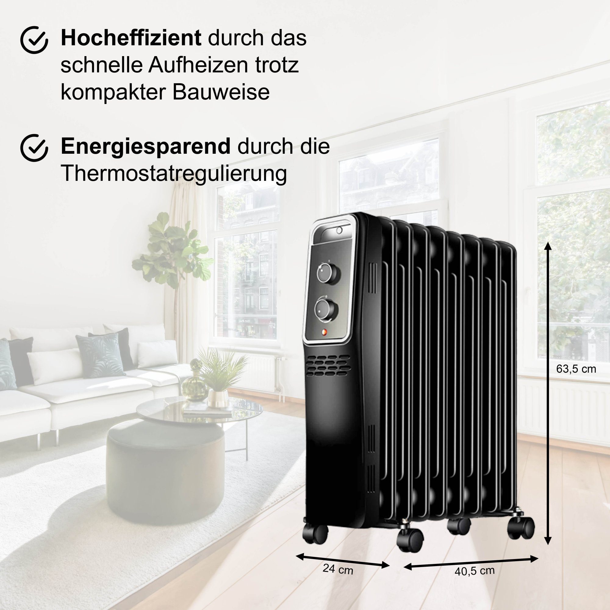 2000 BC-84, Ölradiator mit Thermostat, 3 Elektroheizung BlueCraft Watt Stufen