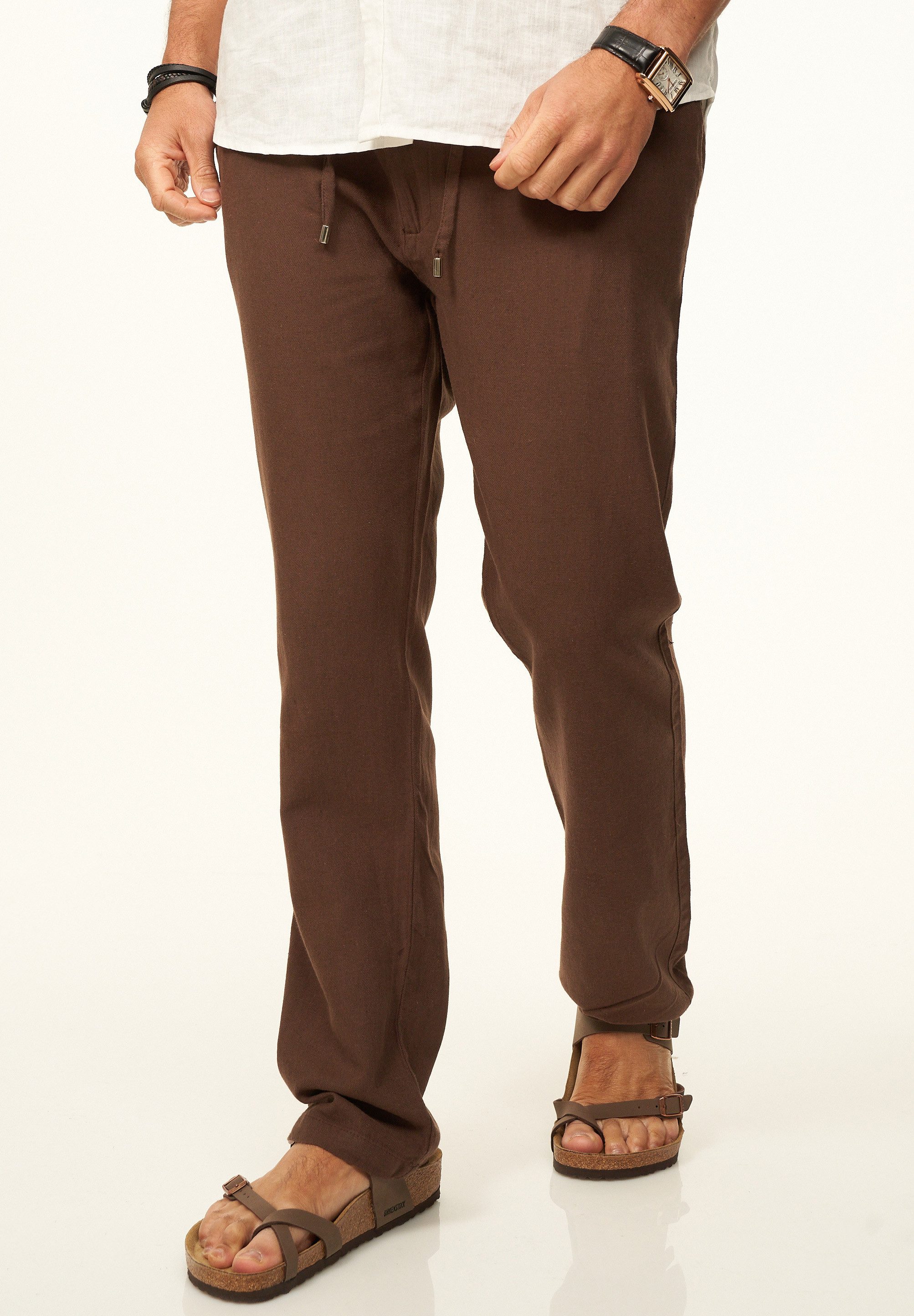 behype Leinenhose im Chinohosen Stil mit Gummibund & Kordel Herren luftige Stoffhose als Sommerhose - Freizeithose