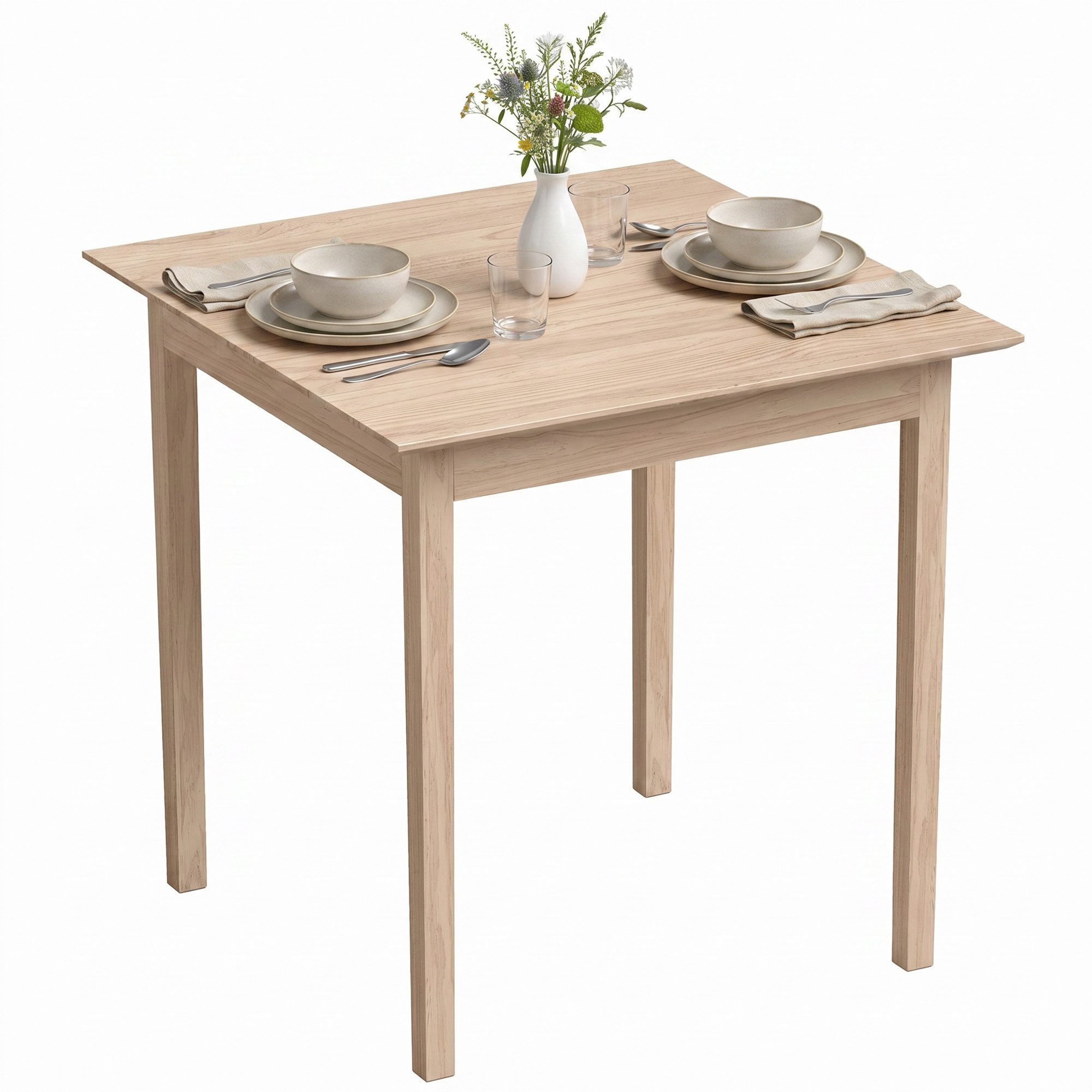 HOMCOM Esstisch Küchentisch Esszimmertsich aus Massivholz (Set, 1-St., 1 Tisch), Quadratischer Esstisch für 2 Personen