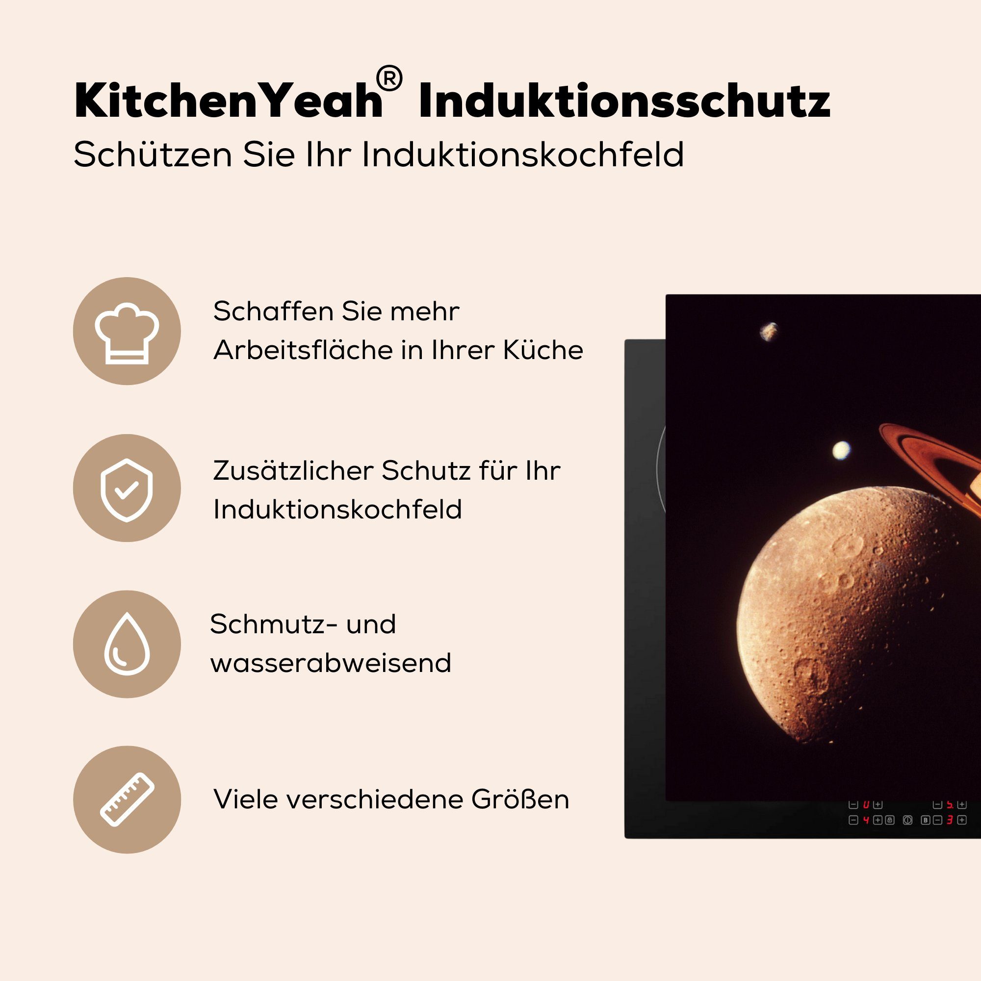 Ceranfeldabdeckung Saturn küche, Induktionskochfeld tlg), Sonnensystem, 71x52 für cm, die MuchoWow Schutz (1 Vinyl, im Herdblende-/Abdeckplatte