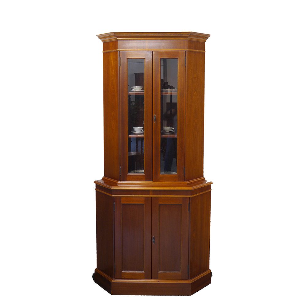 AFG Eckvitrine Eckschrank Eckvitrine Nussbaum englischer Stil H: 200 cm (2-St)