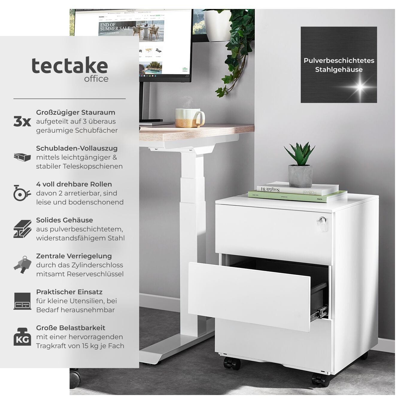 tectake Rollcontainer Aktenrollschrank, aus pulverbeschichtetem Stahl günstig online kaufen