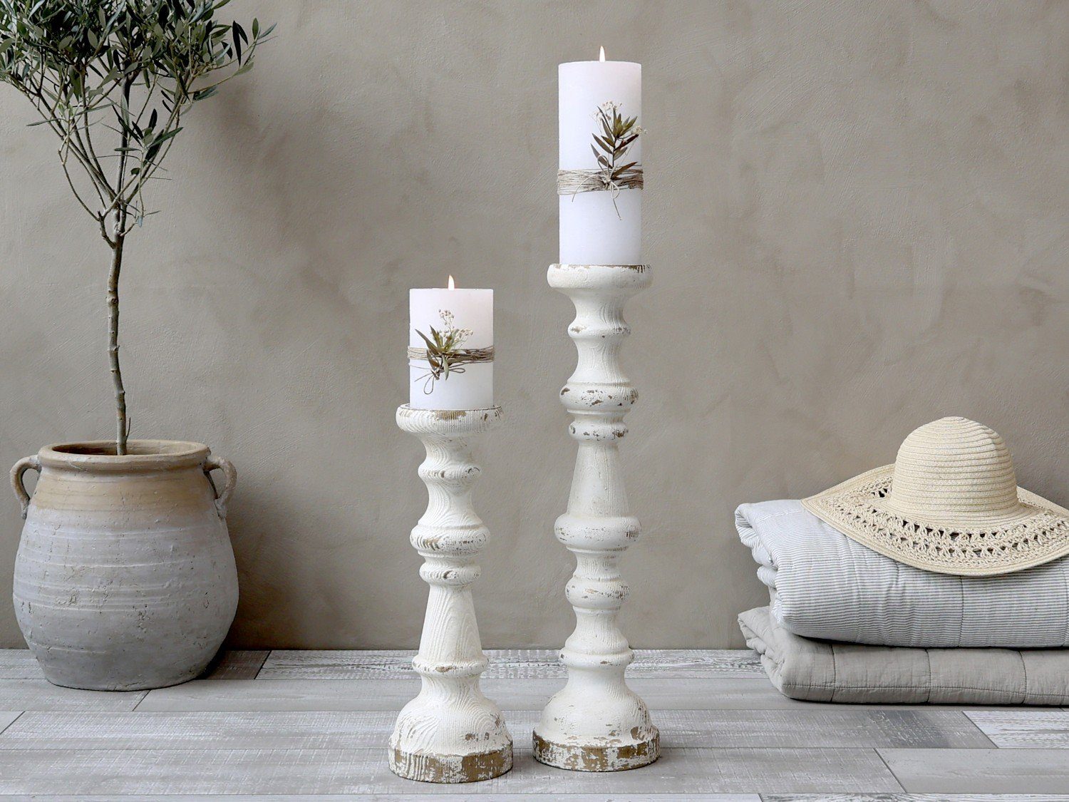 für Kerzenständer Stumpenkerzen Antique creme cm antique Kerzenständer H60.5/D15.5 Chic