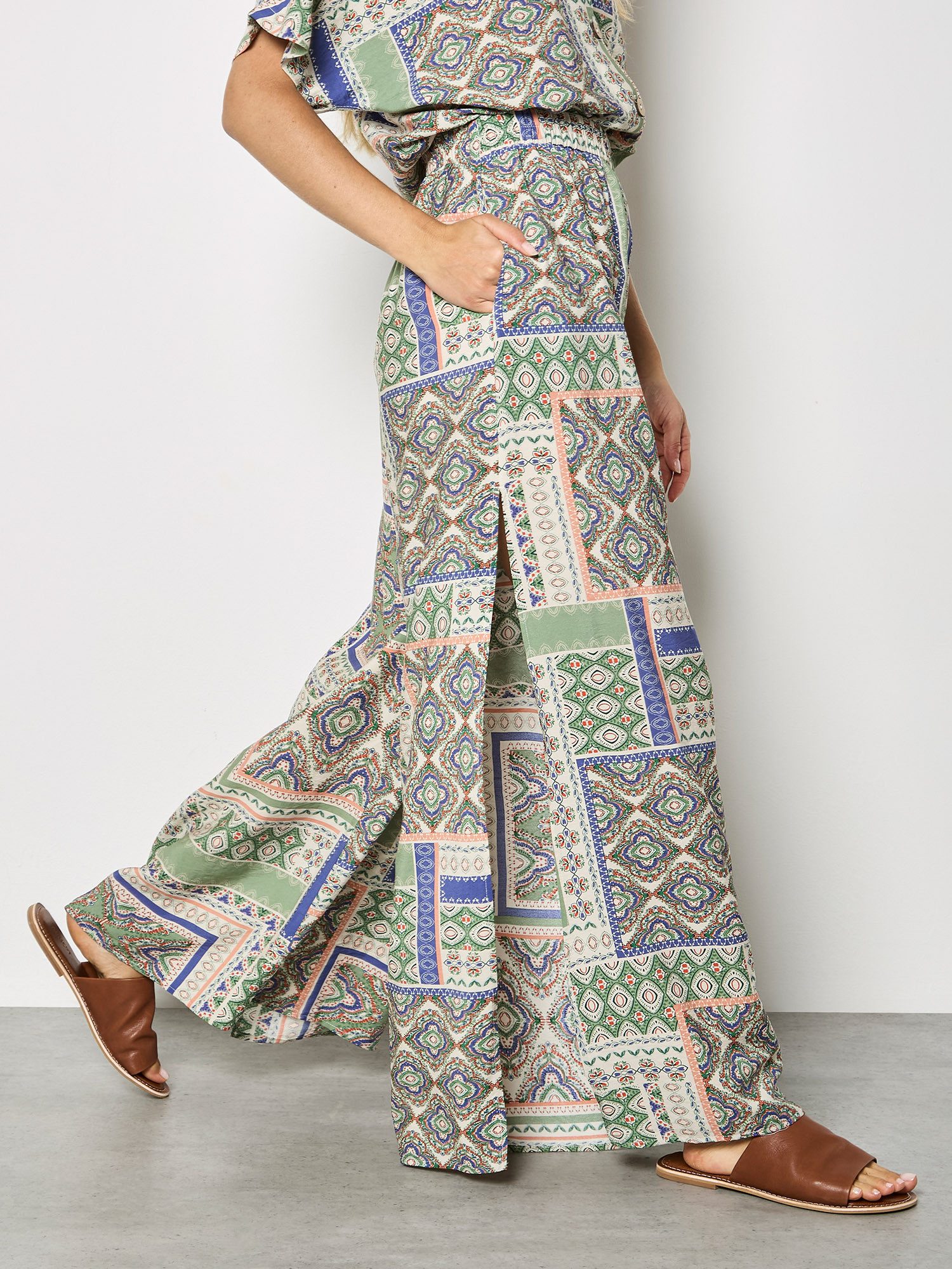 Apricot Palazzohose Folk-Patchwork-Hose mit weitem Bein