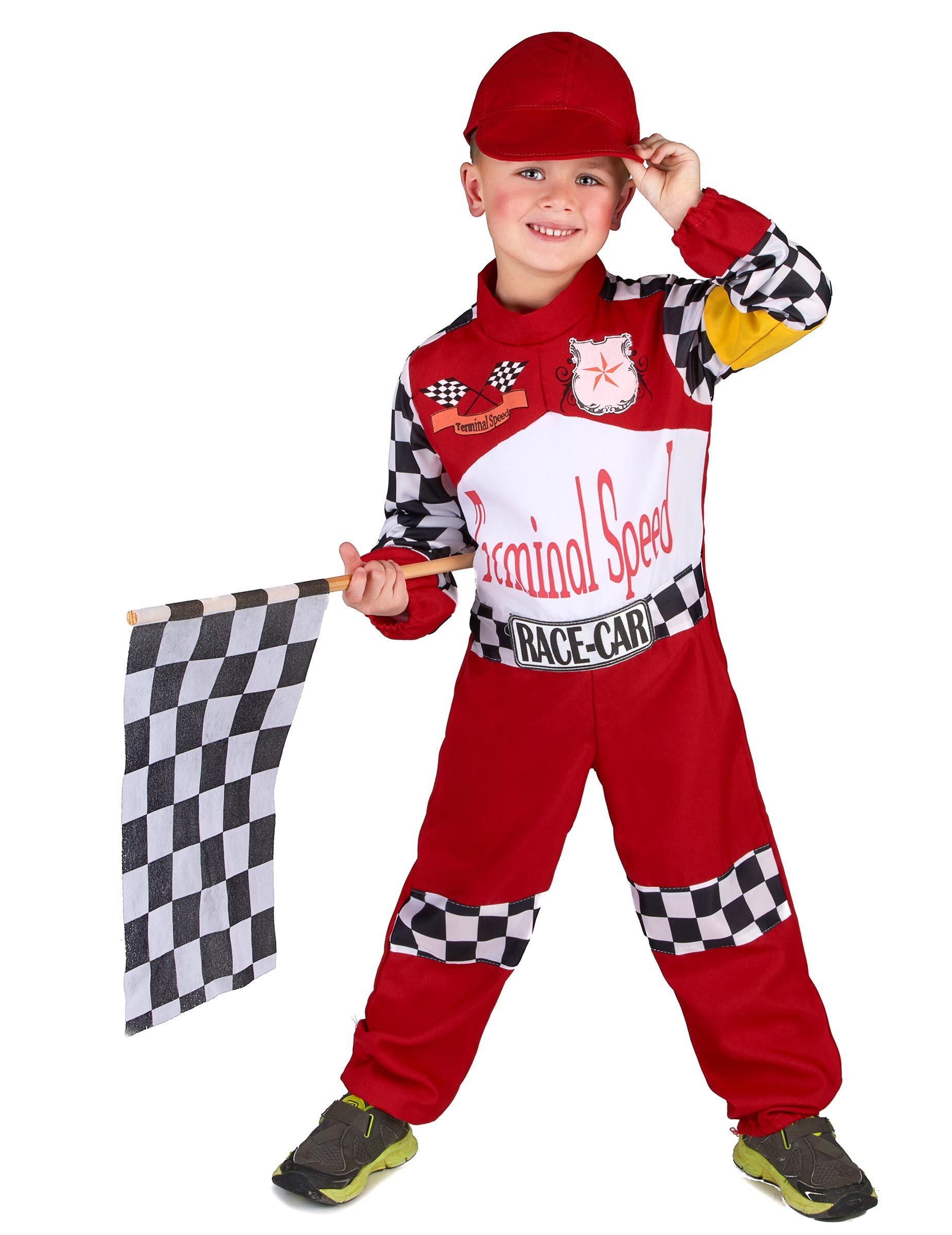 JADEO Kostüm Rennfahrer-Kinderkostüm Motorsport rot-weiss-schwarz-gelb
