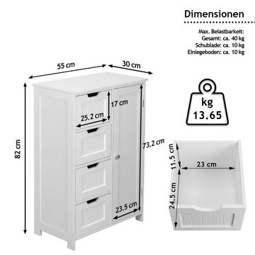 MIADOMODO Badkommode Badezimmerschrank - Weiß, MDF, Verstellbare Regalebenen, 55x30x82cm