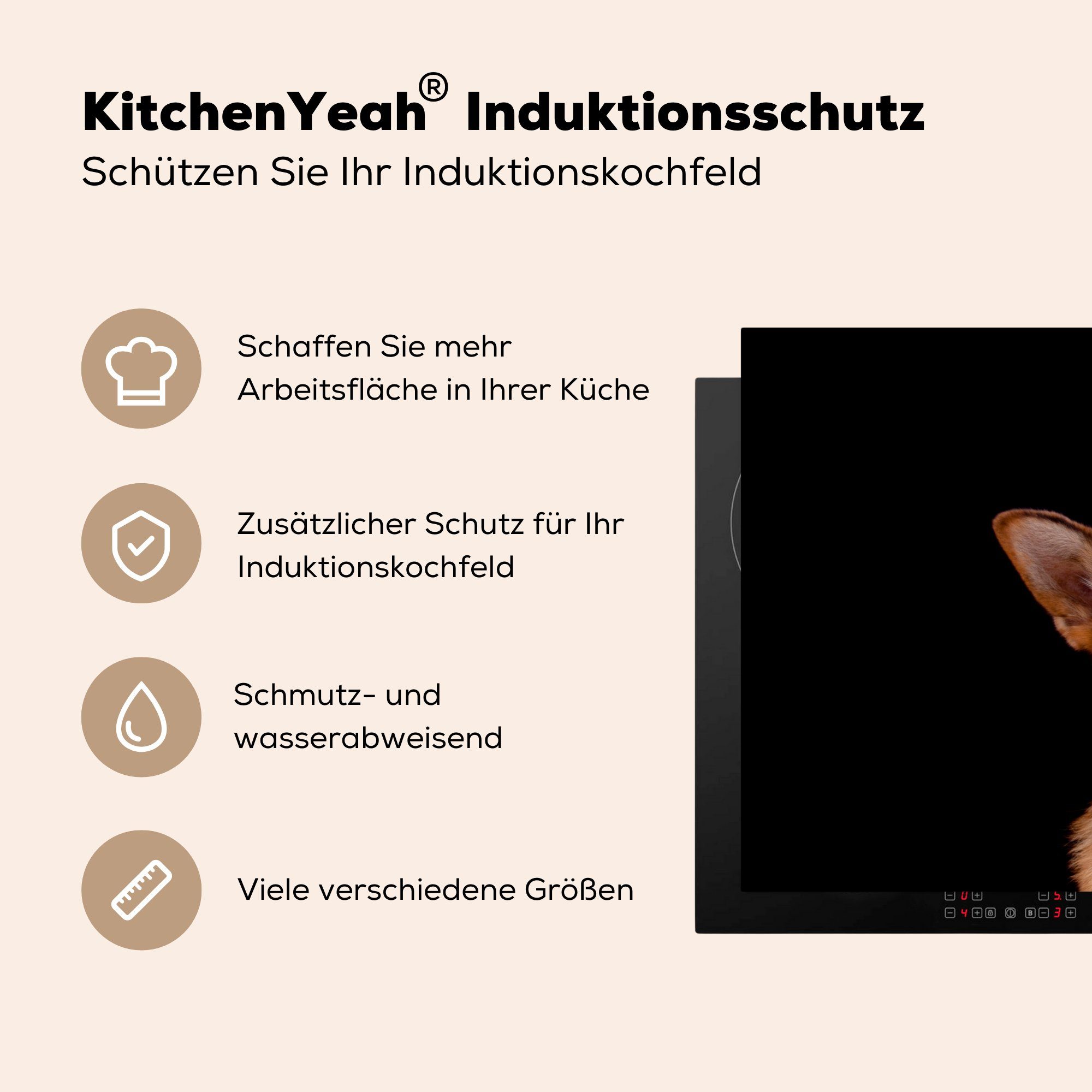 cm, Deutscher Ceranfeldabdeckung Hintergrund, schwarzem tlg), Herdblende-/Abdeckplatte Arbeitsfläche MuchoWow Vinyl, Schäferhund (1 70x52 auf Mobile nutzbar,