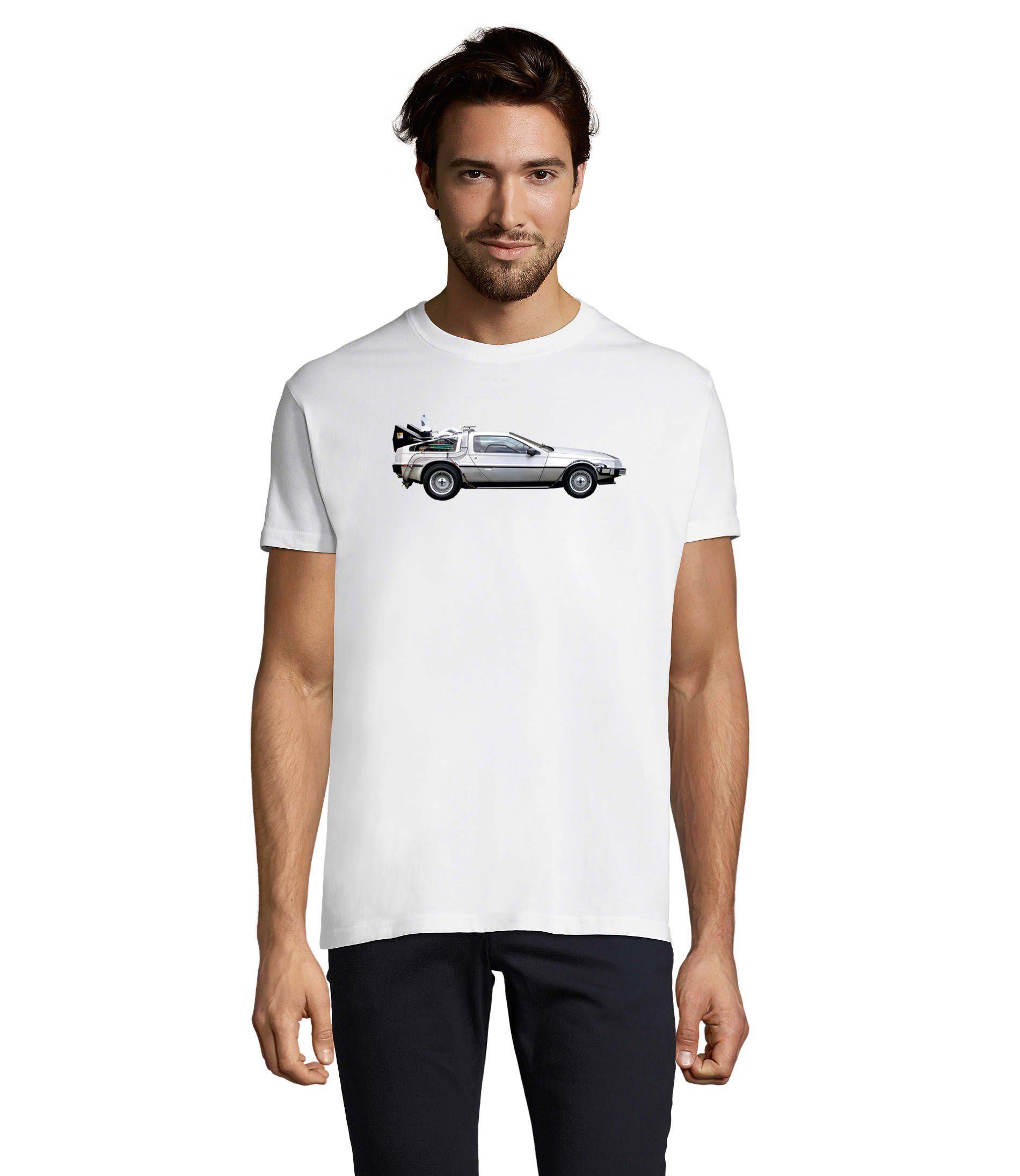 Blondie & Brownie T-Shirt Herren Delorean Auto Zukunftsreise Zukunft Zeitmaschine Weiß