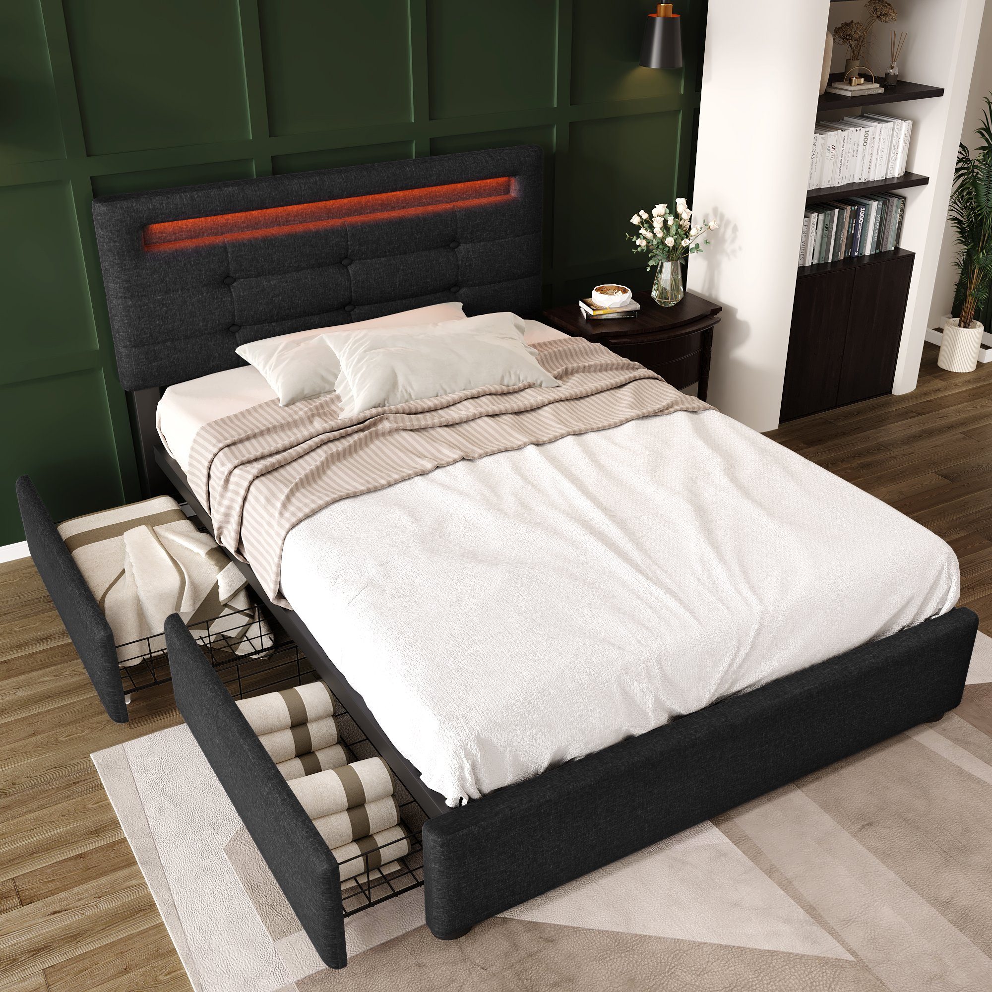 BlingBin Einzelbett Polsterbett Höhenverstellbarem Kopfteil 90/140x200cm günstig online kaufen