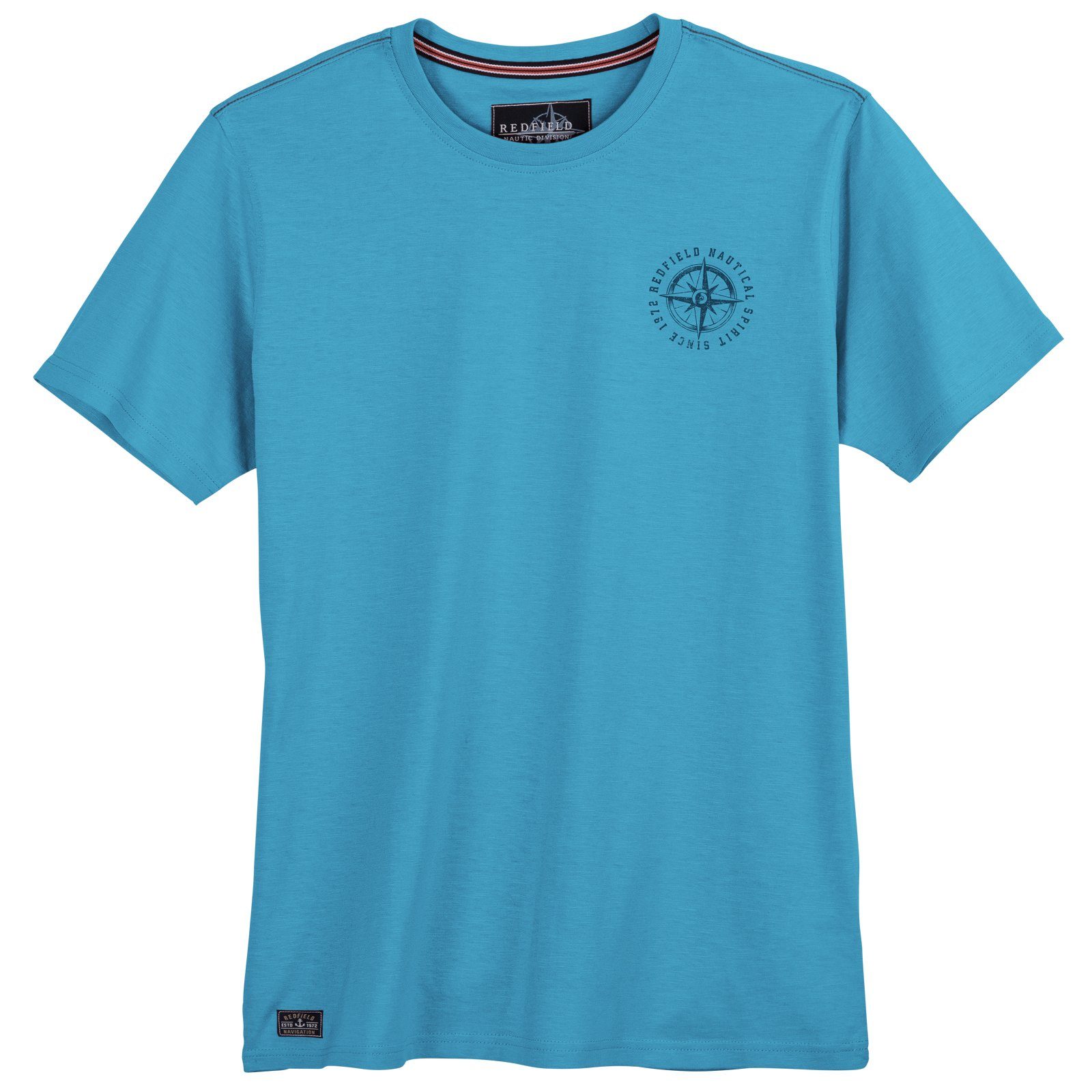 redfield Rundhalsshirt Große Größen Herren T-Shirt azurblau kleiner Brustprint Redfield