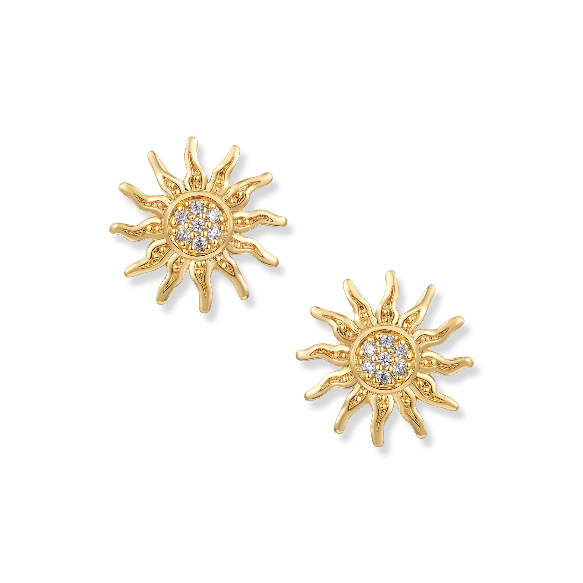 Seinerzeit FLORA & FAUNA Paar Ohrstecker Sol Gold Sonnen Ohrringe, Material: 925 Sterling Silber, vergoldet mit Emaille
