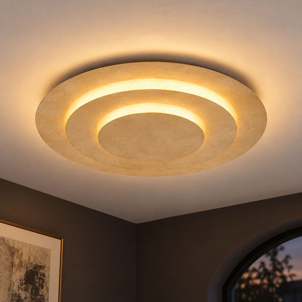 GLOBO LIGHTING LED Deckenleuchte, LED-Leuchtmittel fest verbaut, Warmweiß, LED Deckenleuchte Wohnzimmerlampe Metall gold warmweiß D 49 cm