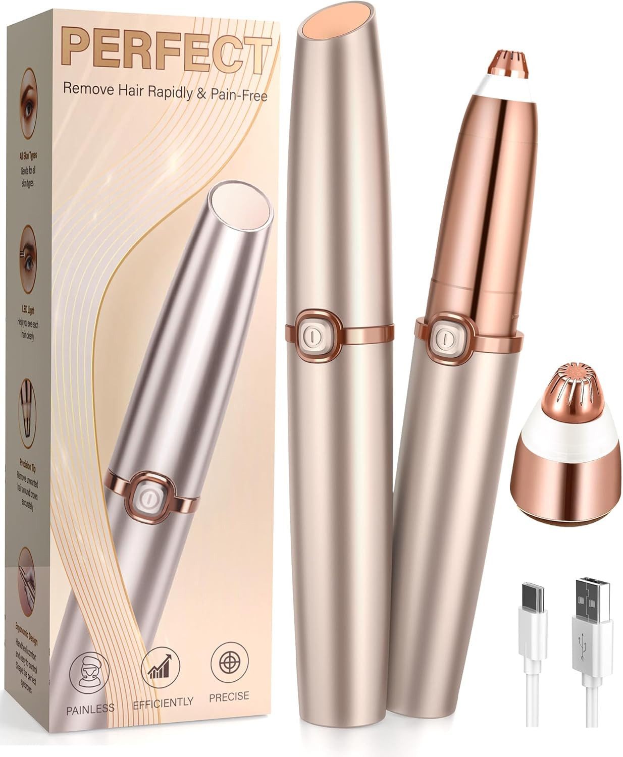 FELIXLEO Haarentferner-Set Augenbrauenrasierer Damen Elektrisch mit Ersatzkopf USB