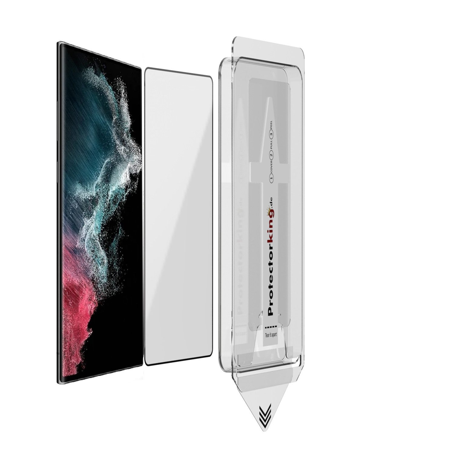 Protectorking Displayschutzfolie 9H Panzerglas HD KLAR Tempered Glass Displayschutz Screen-Protector für Samsung Galaxy S22 Ultra, 1 Stück, FULL CURVED Displayschutz Auto-Dust-Eliminierung HD KLAR