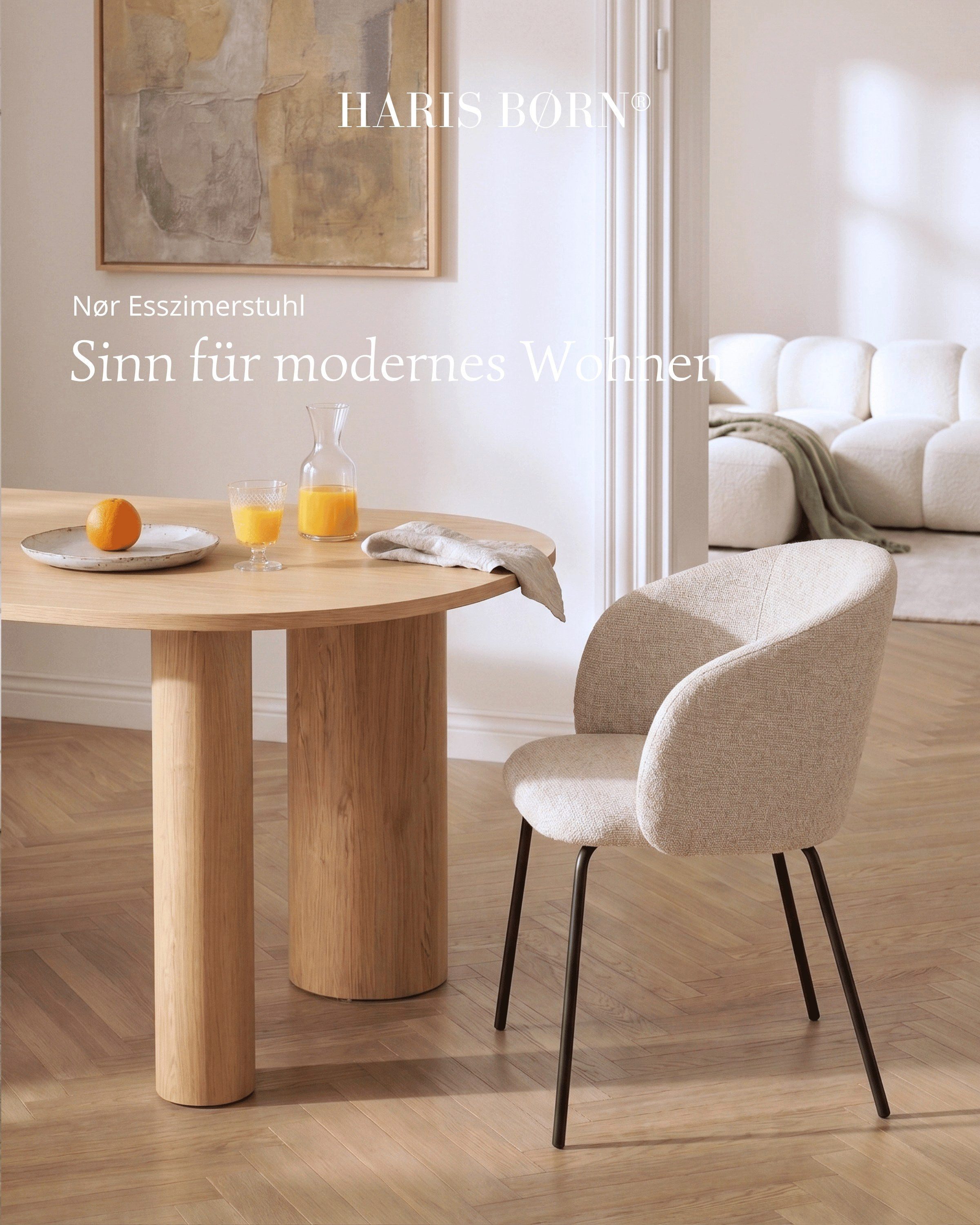 Haris Børn Esszimmerstuhl mit Armlehnen NØR - Hochwertige Polsterstühle für Esszimmer (Set, 2 St), Beige - Premium Esszimmer Stühle & Wohnzimmer Stühle – Bild 4 von 5