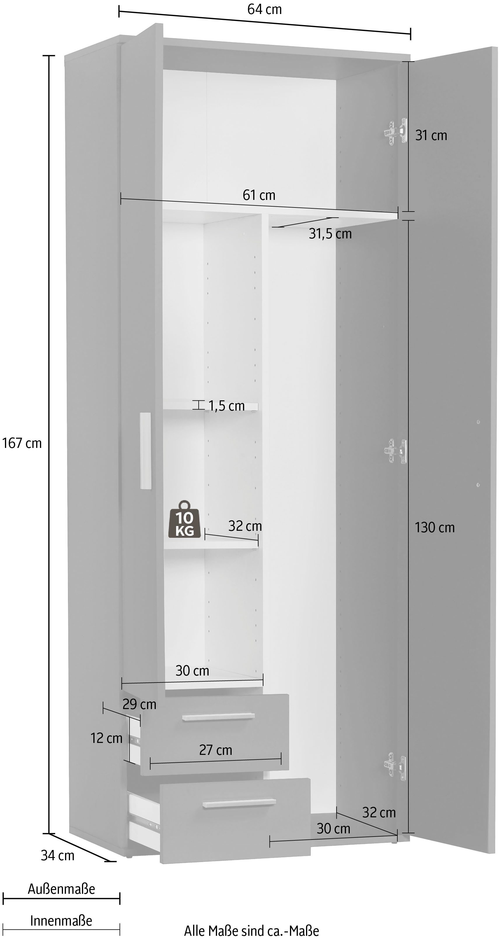 Procontour Mehrzweckschrank Schrank Clara TOPSELLER! (OTTOs Choice) Höhe 167cm mit variabel verstellbaren Einlegeböden