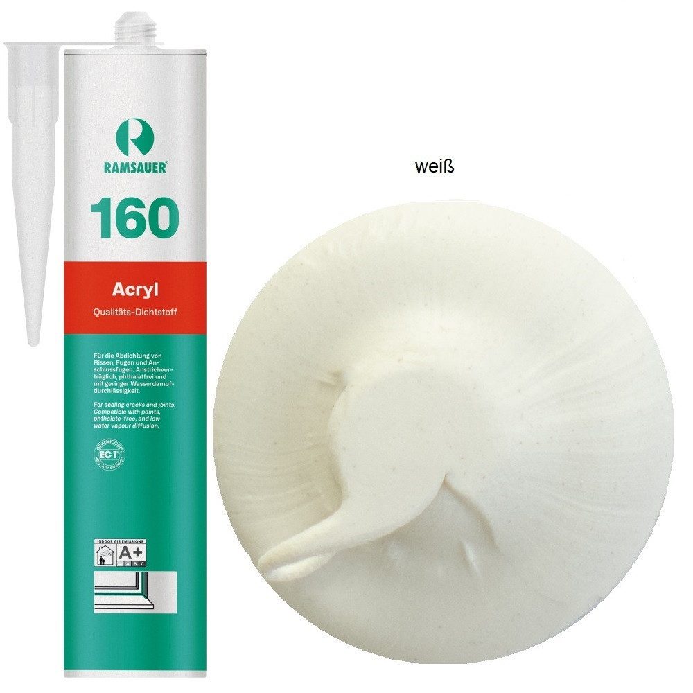 Ramsauer Dichtstoff Ramsauer 160 Acryldichtstoff 1K Acryl Dichtstoff 310ml Kartusche, gebrauchsfertig, Für Anschlüsse mit mittleren Dehnungsbeanspruchung