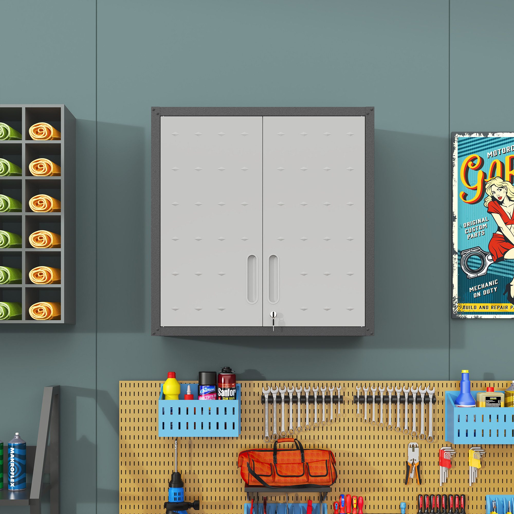 bizoemade Werkzeugschrank Metallschrank, umweltfreundlich, holzfrei, sicher für Familie & Tier (1-St) Metallwandregal, doppel türig, 75x77x30cm