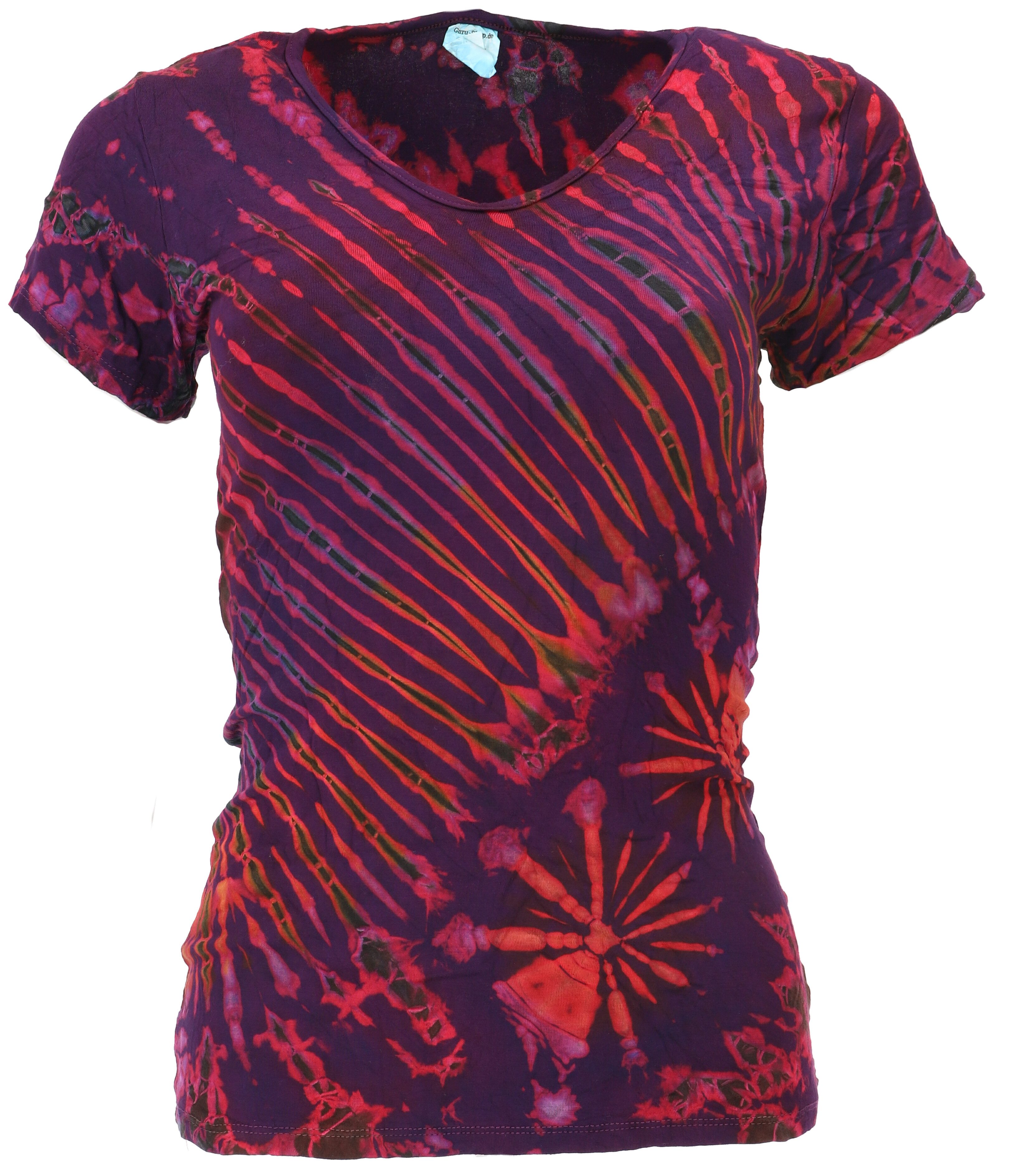 Guru-Shop T-Shirt Batik Hippie T-Shirt mit V-Auschnitt, Unikat.. Festival, Ethno Style, Hippie, alternative Bekleidung