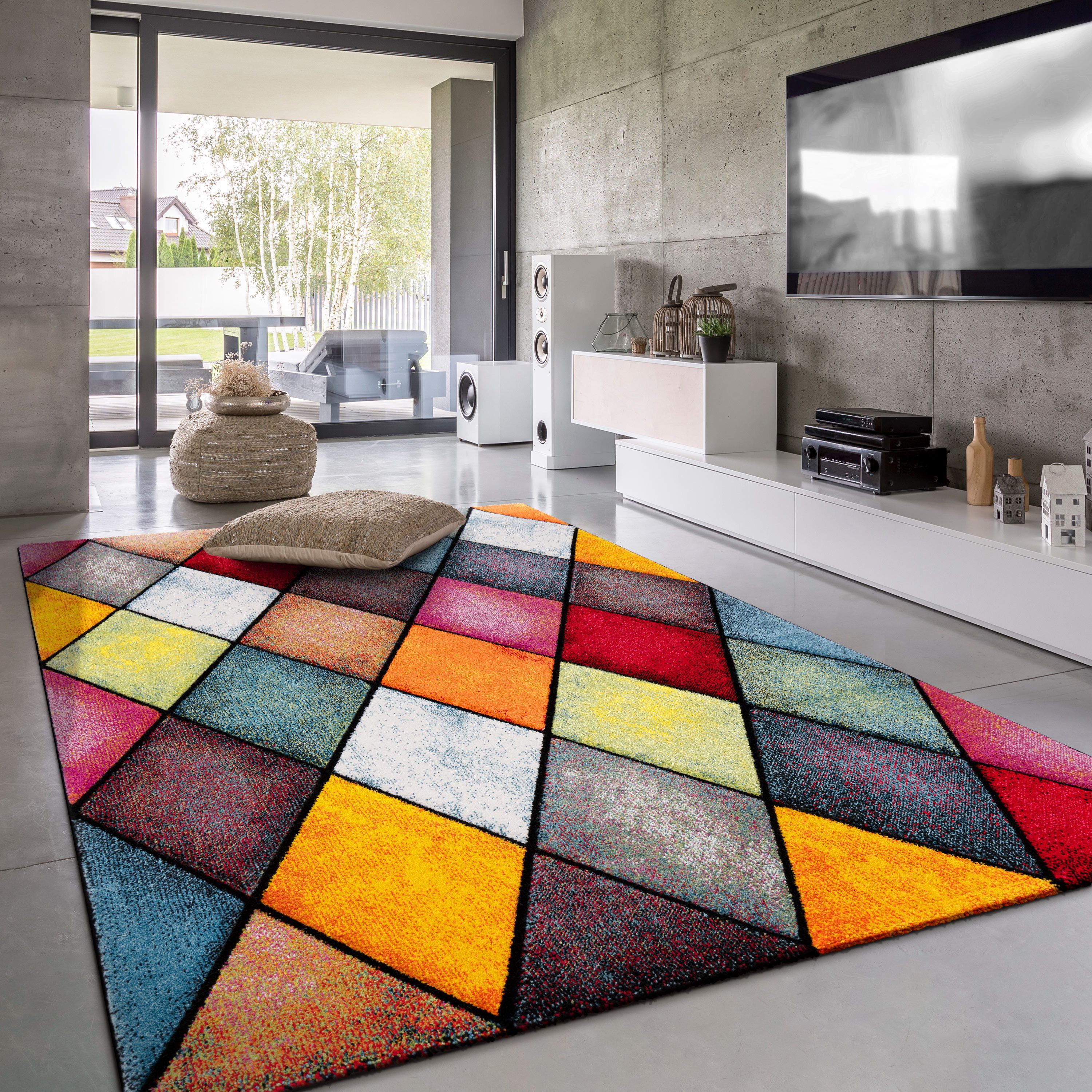 Teppich Wohnzimmer Abstrakt Rauten Geometrisch 3D Teppich, Paco Home, rechteckig, Höhe: 16 mm