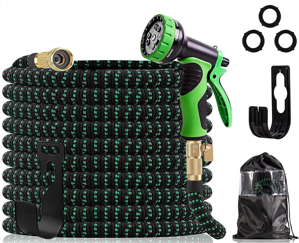 XDeer Gartenschlauch Flexibler Wasserschlauch,dehnbarer Gartenschlauch-Set, mit 10 Funktions Düse,aus Flexibel Gewebe 3750D
