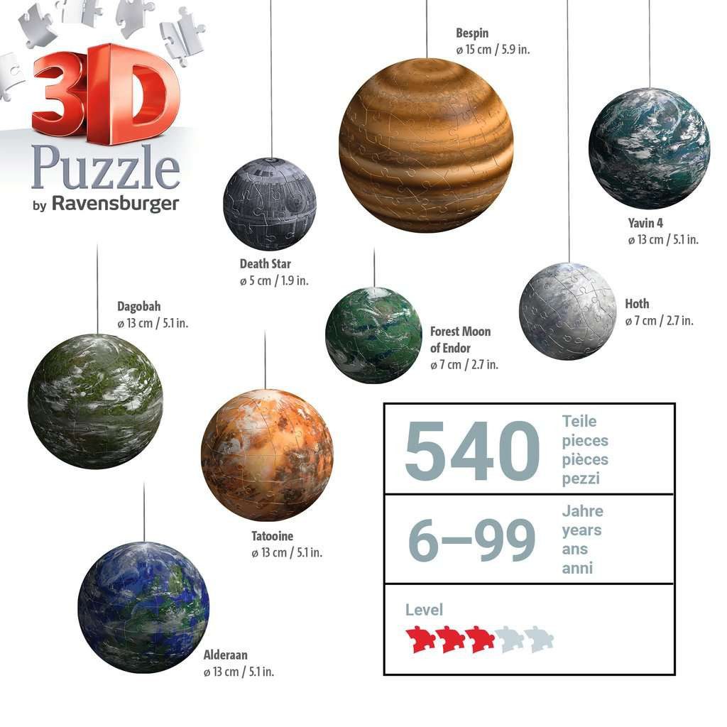 Ravensburger 3D-Puzzle 3D Puzzle Ball Sortiment: Himmelskörper der Star Wars Galaxie, 531 Puzzleteile, Made in Europa