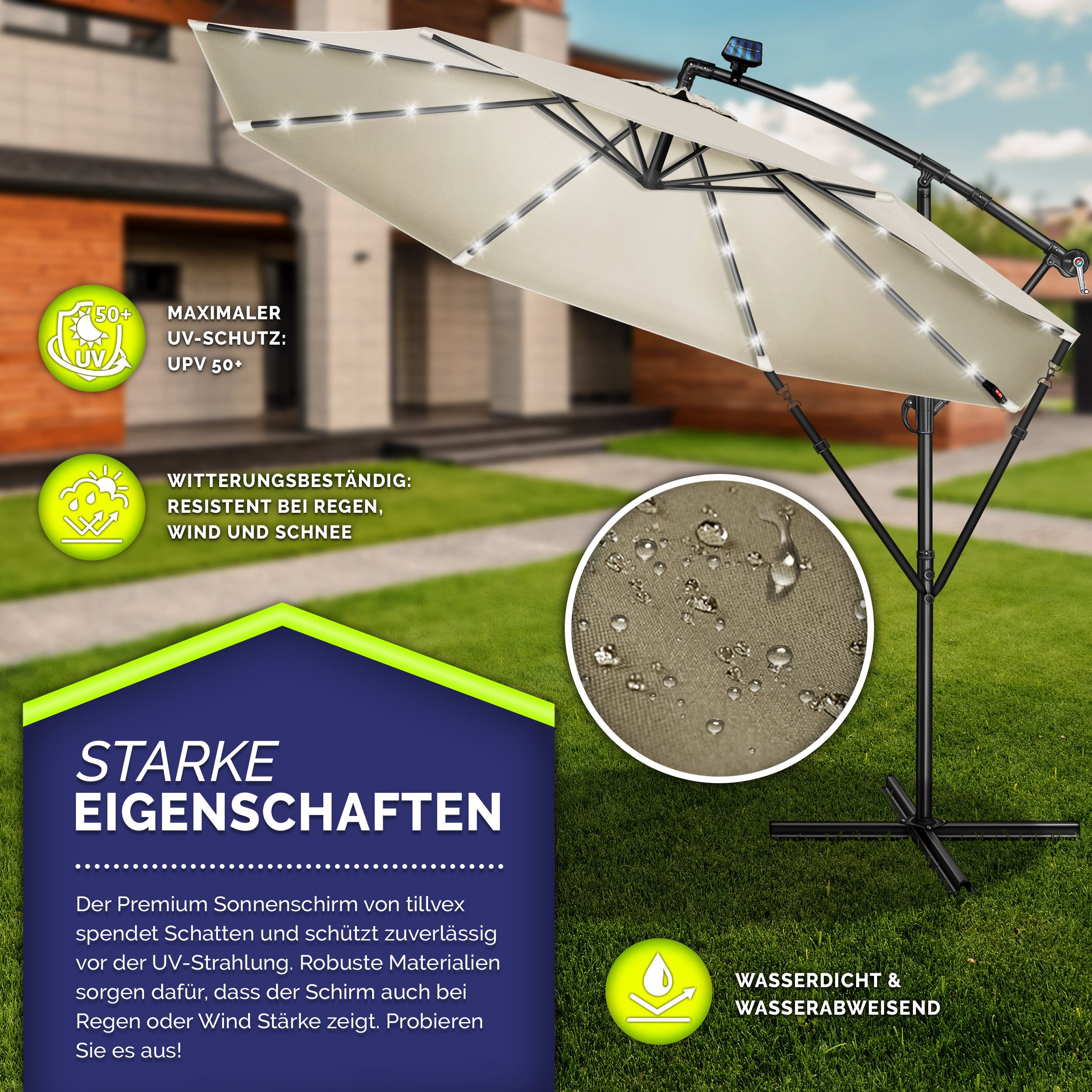 tillvex Sonnenschirm tillvex® Sonnenschirm LED Solar günstig online kaufen