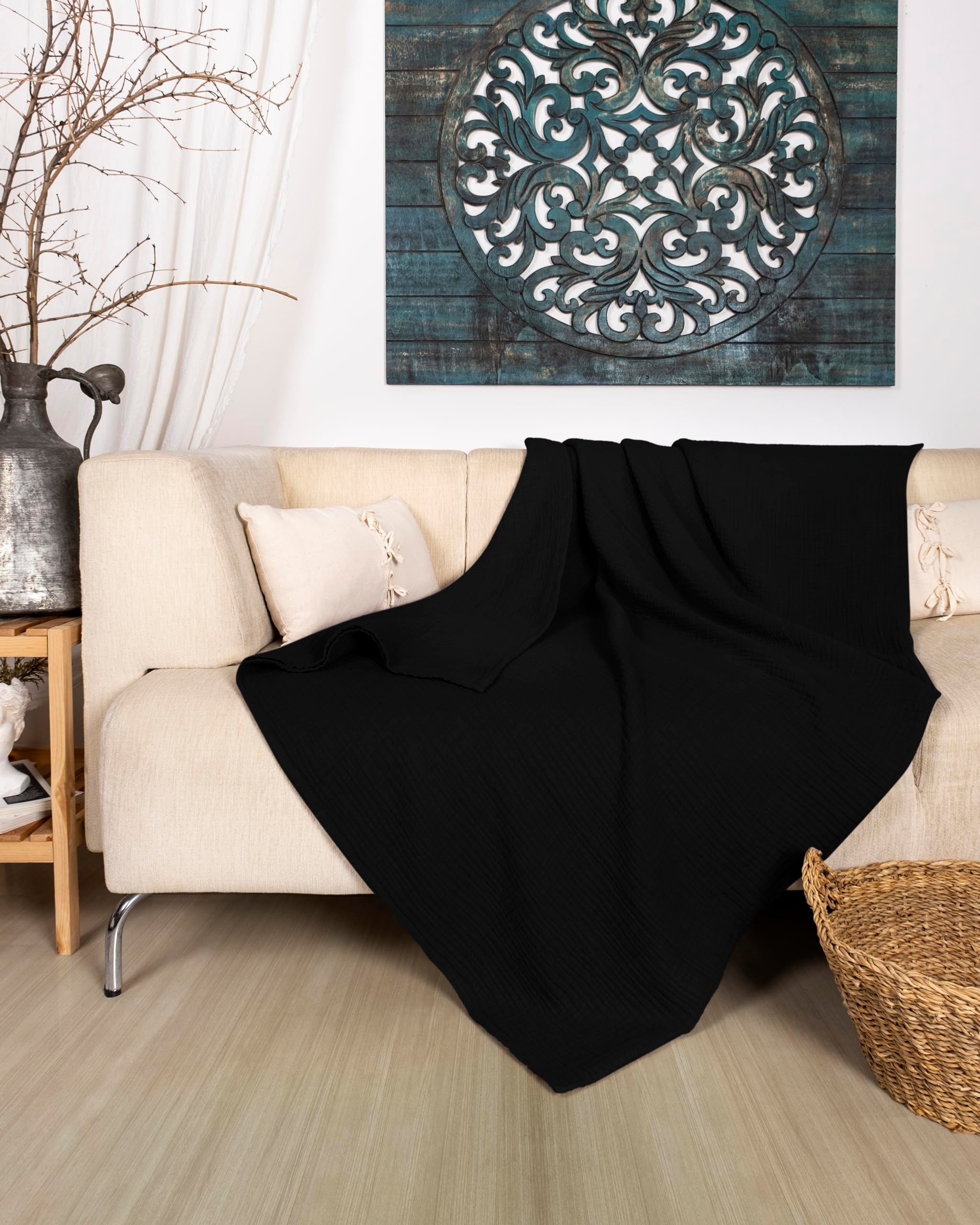 Laynenburg Tagesdecke Musselin aus 100% Baumwolle – Baumwolldecke, Kuscheldecke, Wohndecke als Sommerdecke, Bett-Überwurf, Couch-Überwurf, Sofa-Decke – Bild 5 von 5