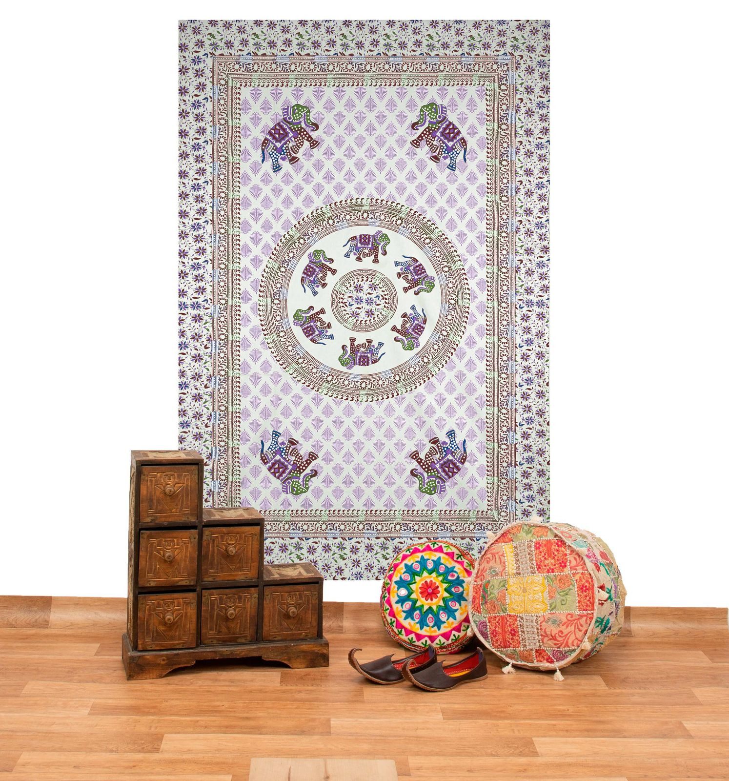 KUNST UND MAGIE Wandteppich Tagesdecke Wandbehang Deko Tuch Elefant Mandala Wandteppich 135x200cm