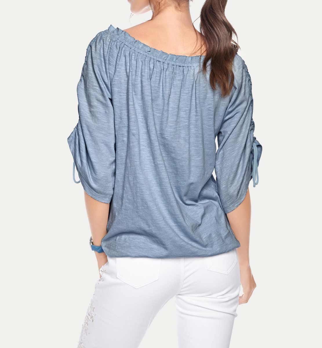 heine blau Designer-Shirt, TESINI Damen Carmenshirt LINEA