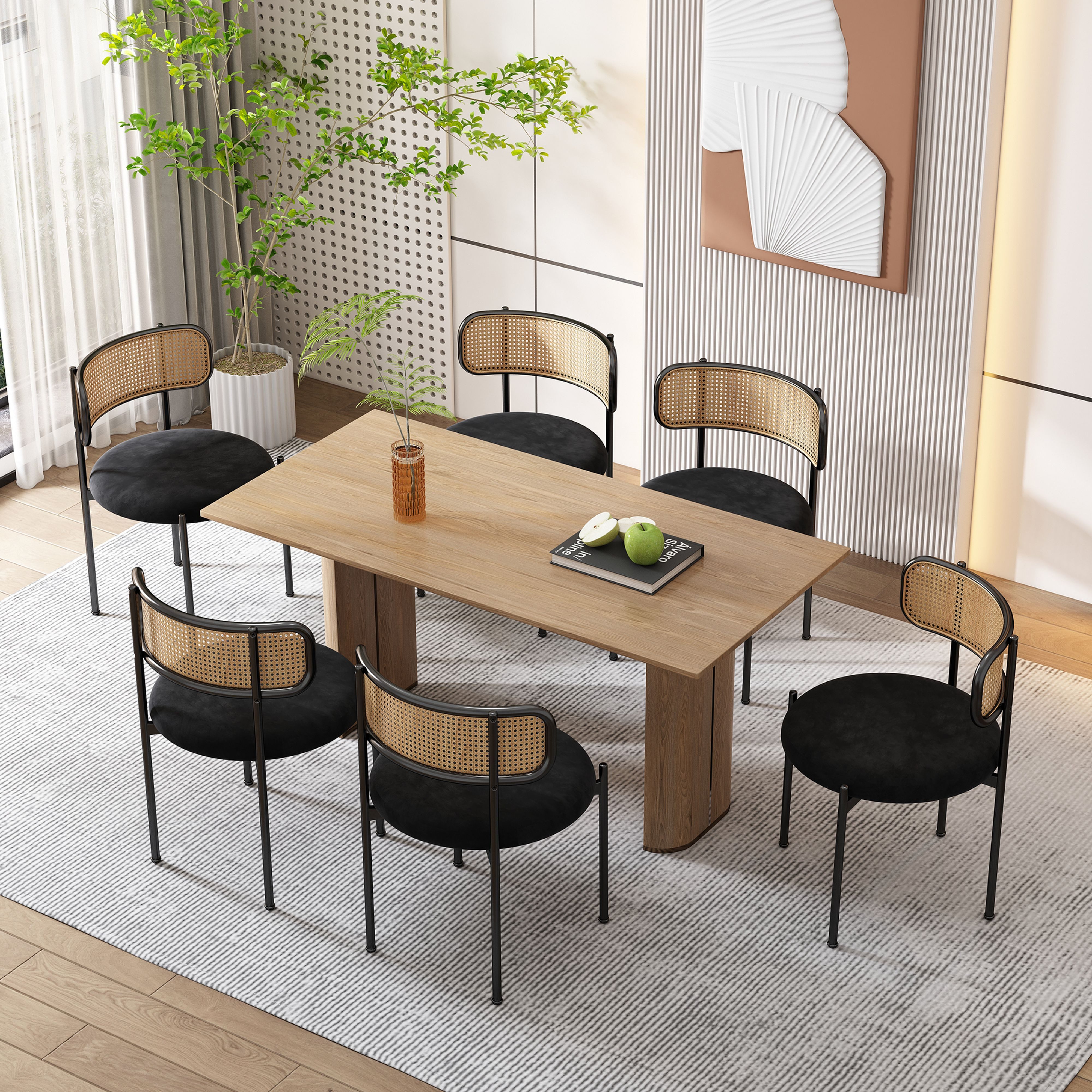 BlingBin Esszimmerstuhl Rattan-Freizeitstuhl, Samt-Esszimmerstuhl, Einfacher Freizeitstuhl (4pcs/Set, 4 St), Moderner Einfacher Freizeitstuhl für Wohnzimmer- und Schlafzimmerstuhl
