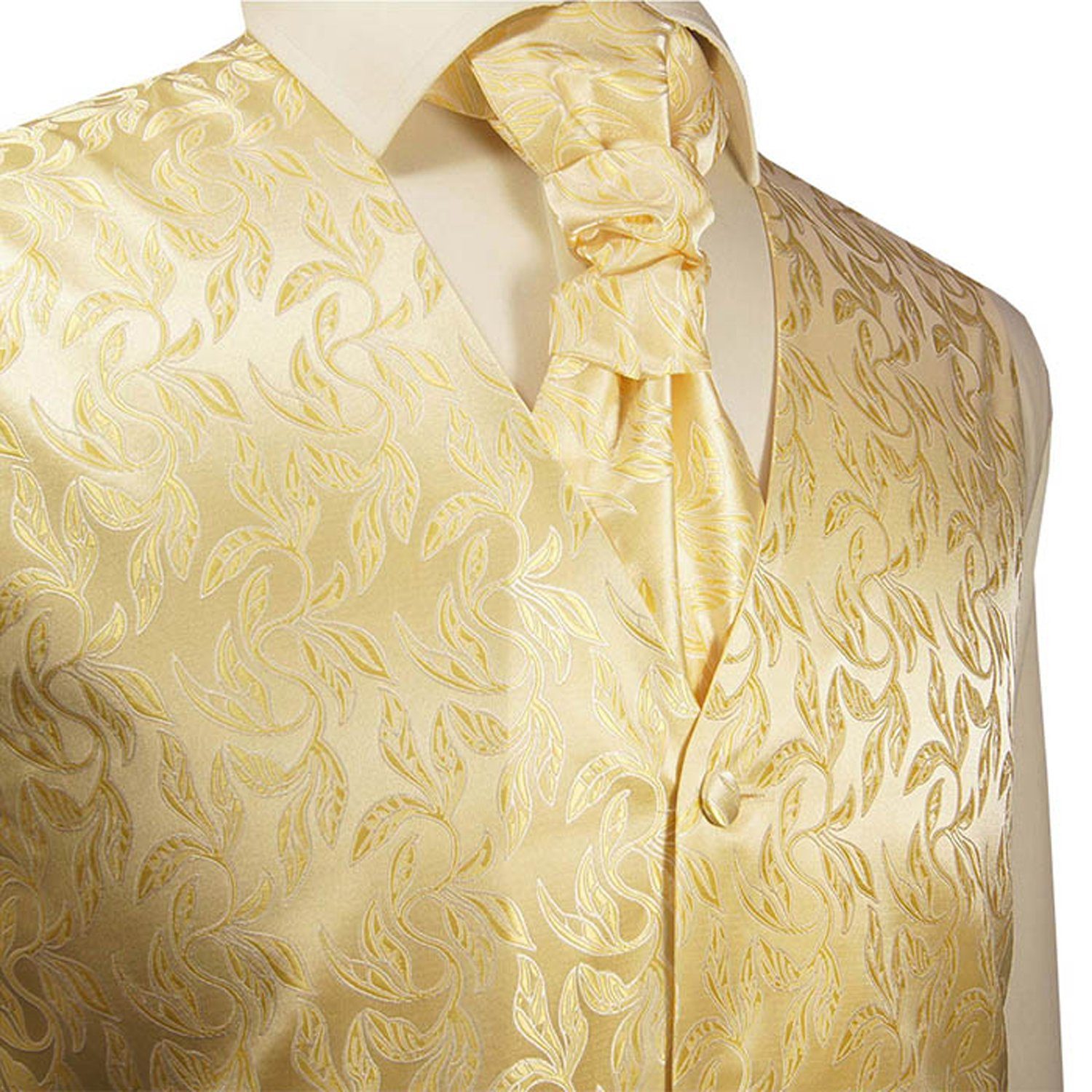 Paul Malone Anzugweste Herren Hochzeitsweste mit Plastron Set 2tlg florale - Bräutigam (Set, 2-tlg., mit Weste und Plastron) creme gold V15, Gr. 50 (S) – Bild 3 von 5