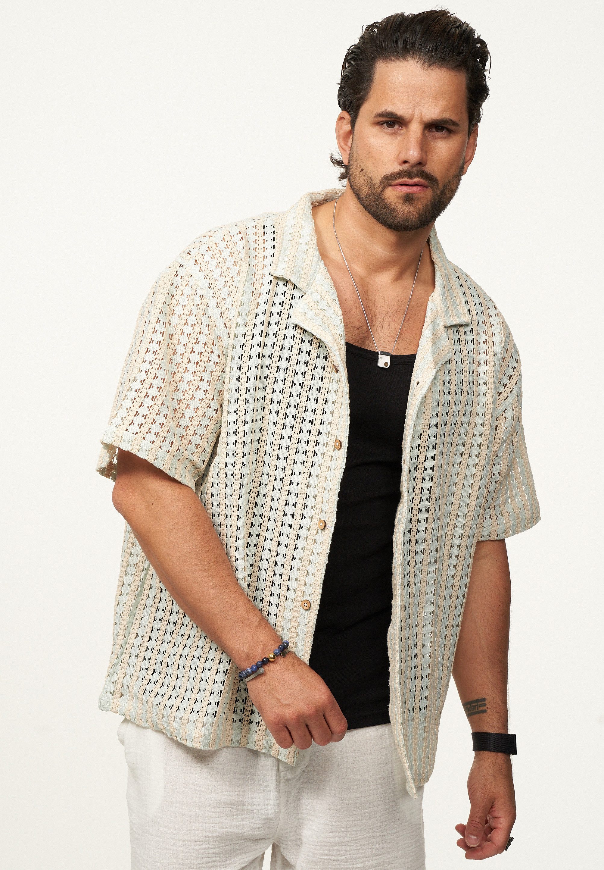 SOULSTAR Kurzarmhemd im Vintage Summer-Look Herren Kurzarm Strick Polo-Hemd T-Shirt